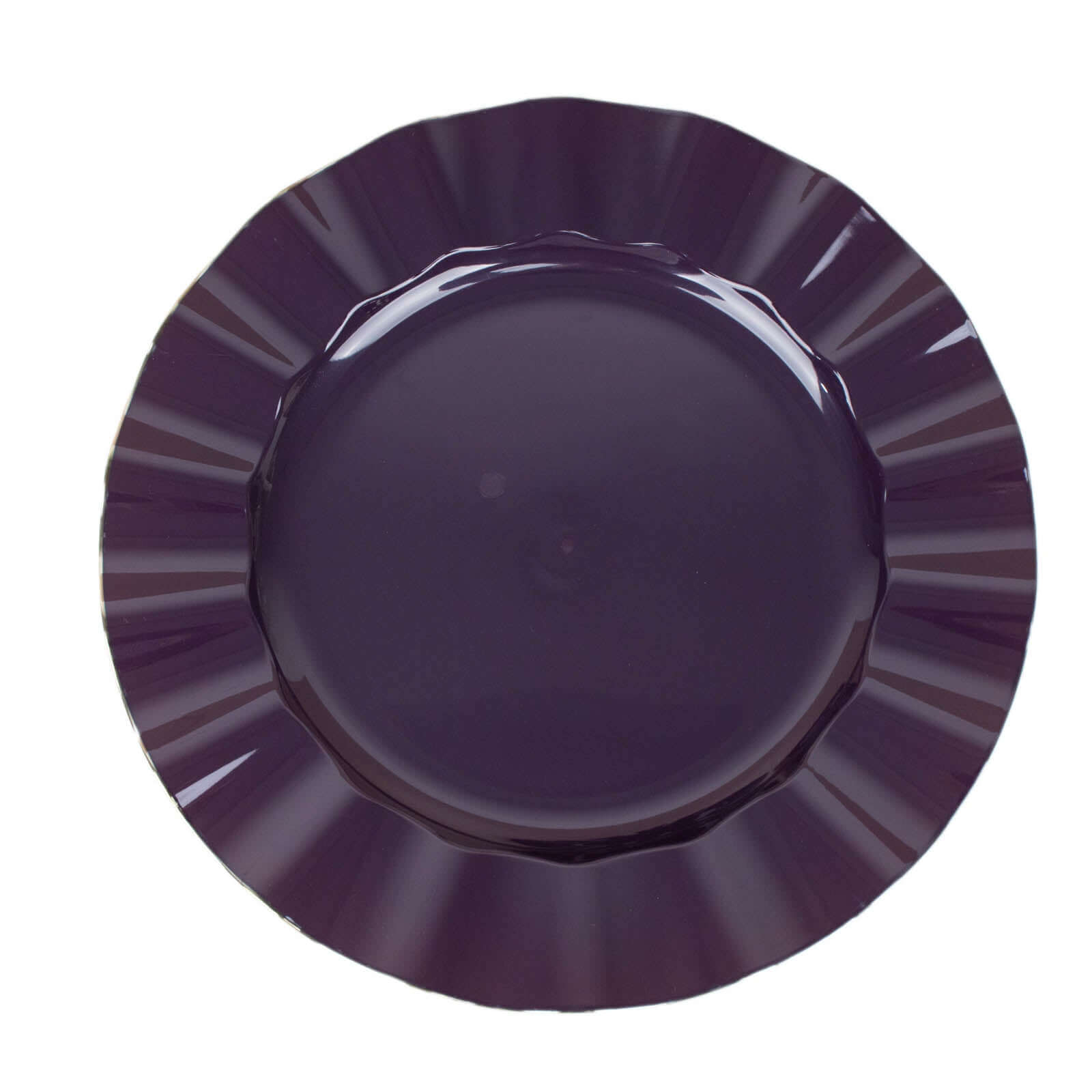 10-Pack Plastic 9 Round Dinner Plates in Purple Ruffled Rim with Gold Edging - Sturdy Disposable Dinnerware