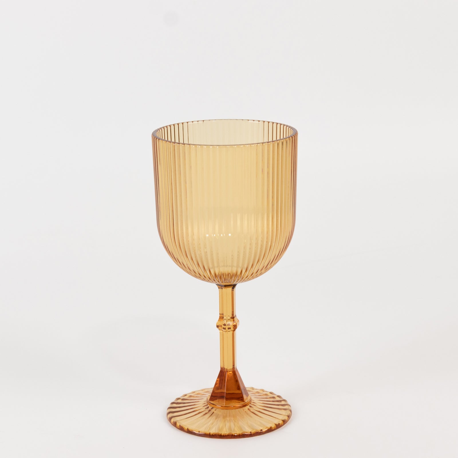 12-Pack Plastic Goblets Amber Gold Vintage Ribbed Pattern - Reusable Shatterproof Glassware 9oz