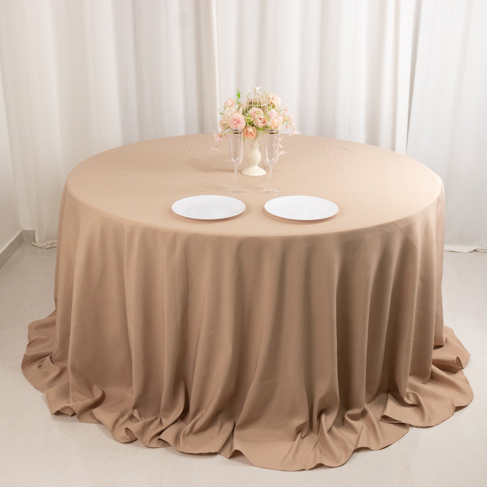 Premium Polyester 132 Round Tablecloth Nude - Seamless 220GSM Wrinkle-Resistant Table Cover