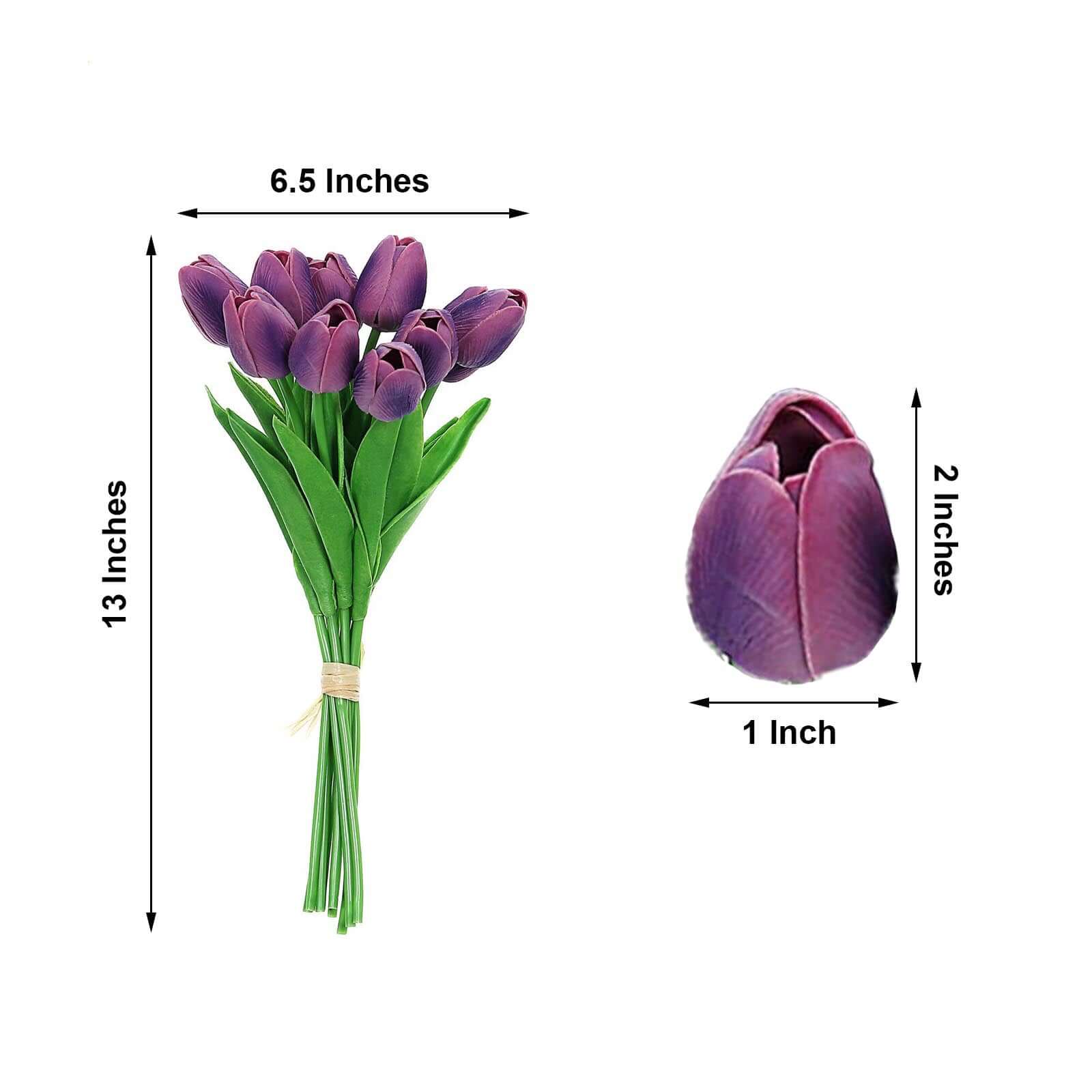 10 Stems 13 Eggplant Real Touch Artificial Foam Tulip Flowers