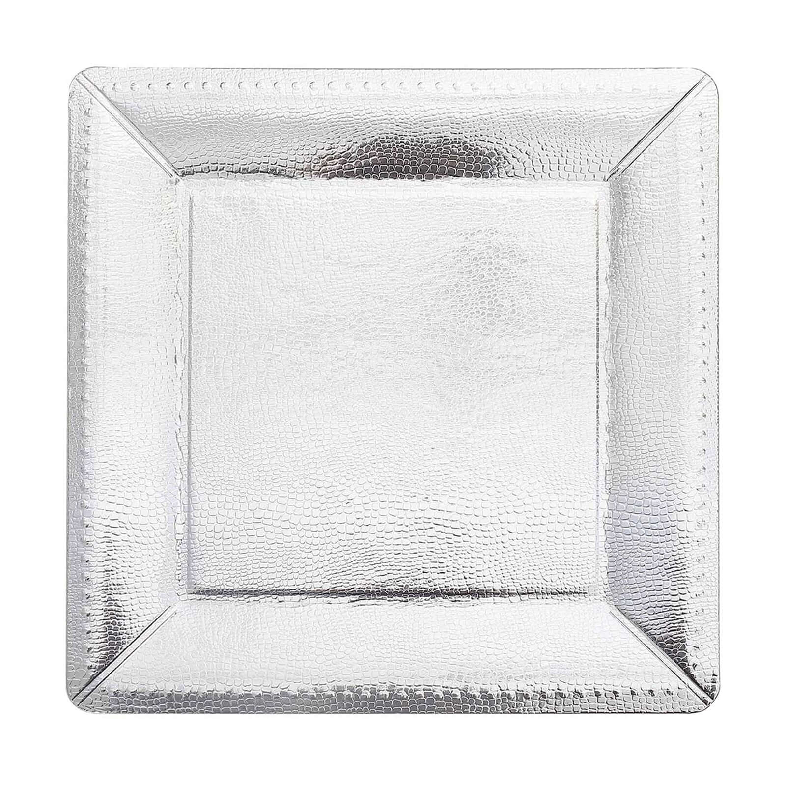 10-Pack Disposable Square Charger Plates in Silver with Leather Like Texture - 1100GSM Durable Paper Chargers 13