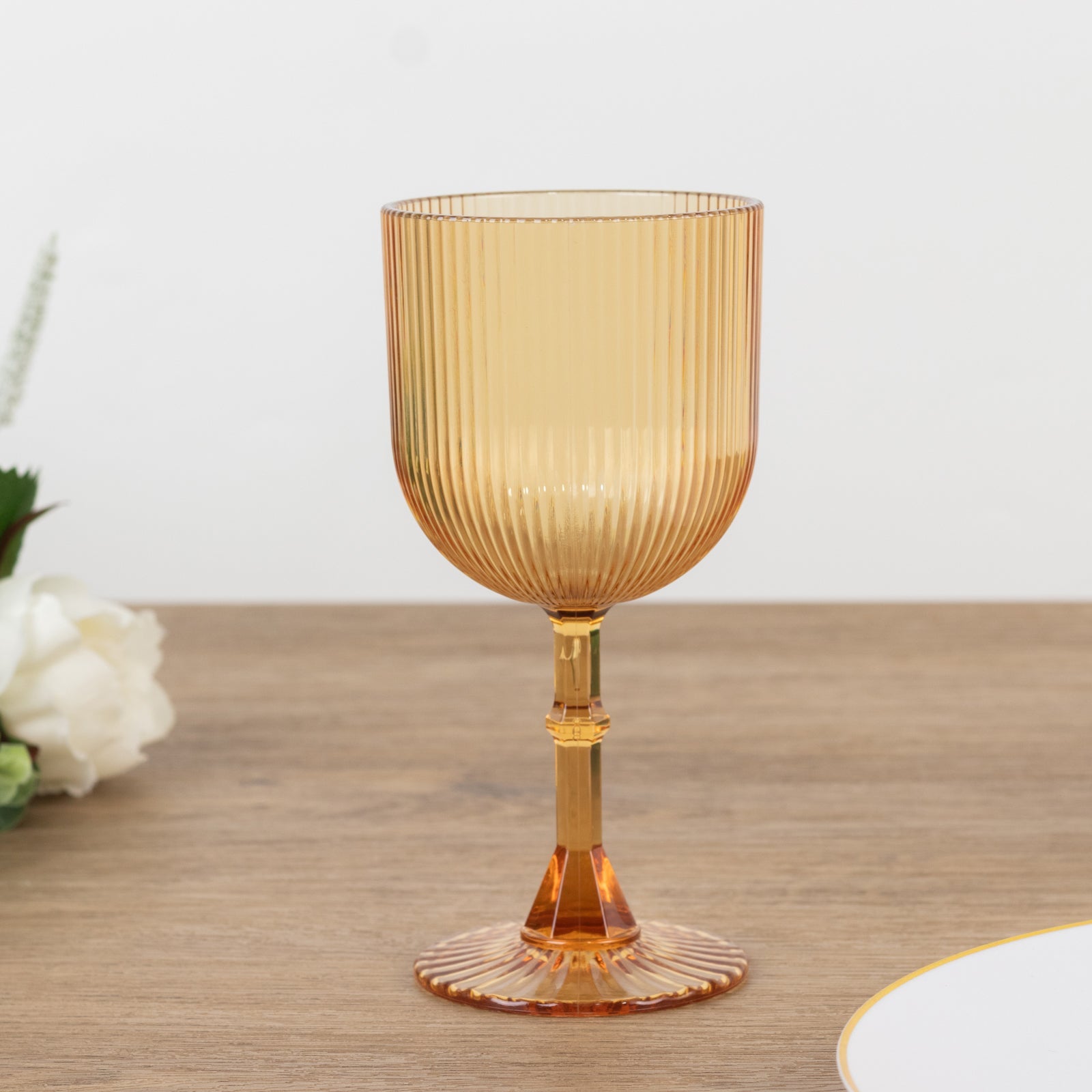 12-Pack Plastic Goblets Amber Gold Vintage Ribbed Pattern - Reusable Shatterproof Glassware 9oz