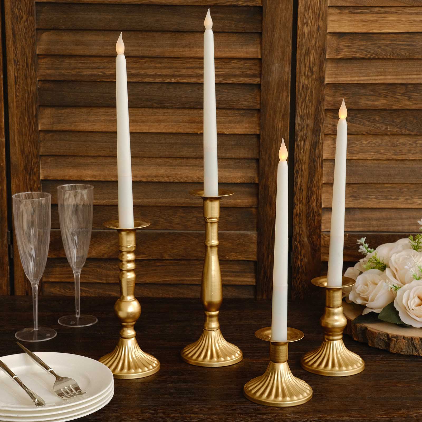 Set of 4 Taper Candle Holders Gold Baroque Metal Vintage Design - Wedding Centerpieces Decorative Stands 3, 5, 8, 9