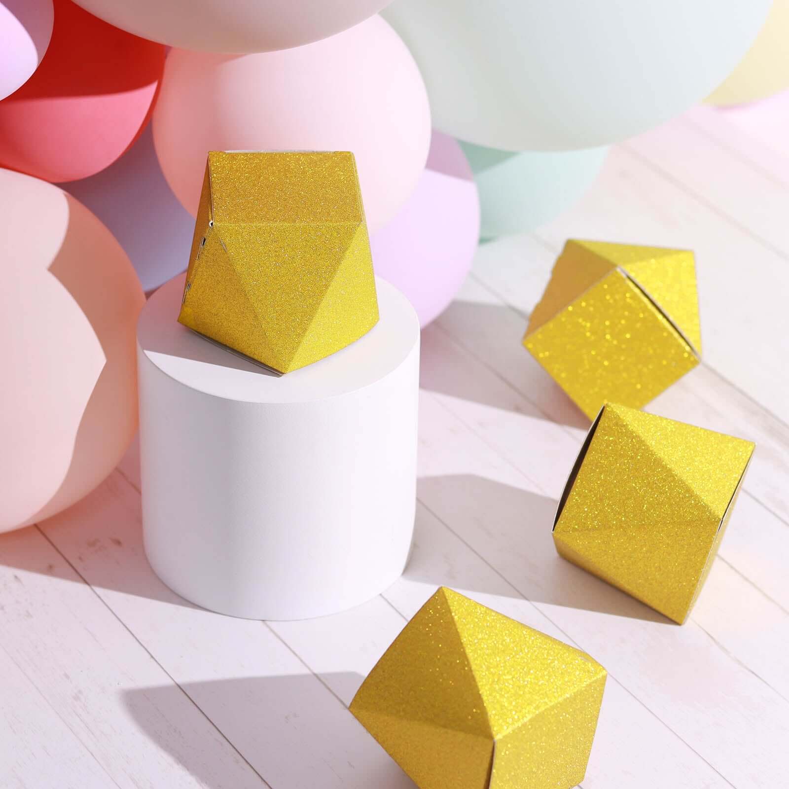 25 Pack 2x3 Geometric Gold Glitter Wedding Favor Candy Gift Boxes