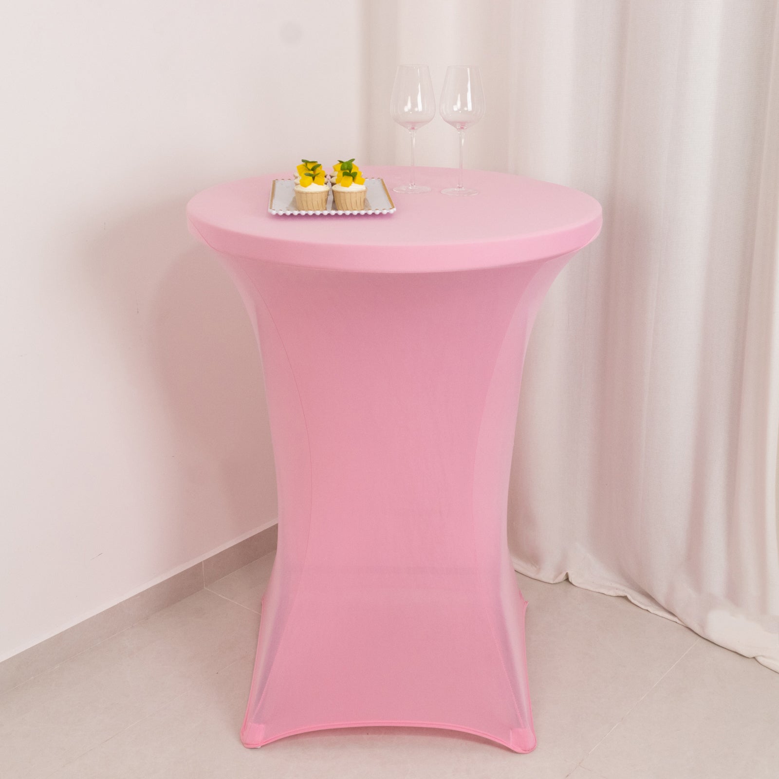 Spandex 24-32 Round Cocktail Table Cover Pink - Easy to Maintain Stretch Fitted Highboy Tablecloth