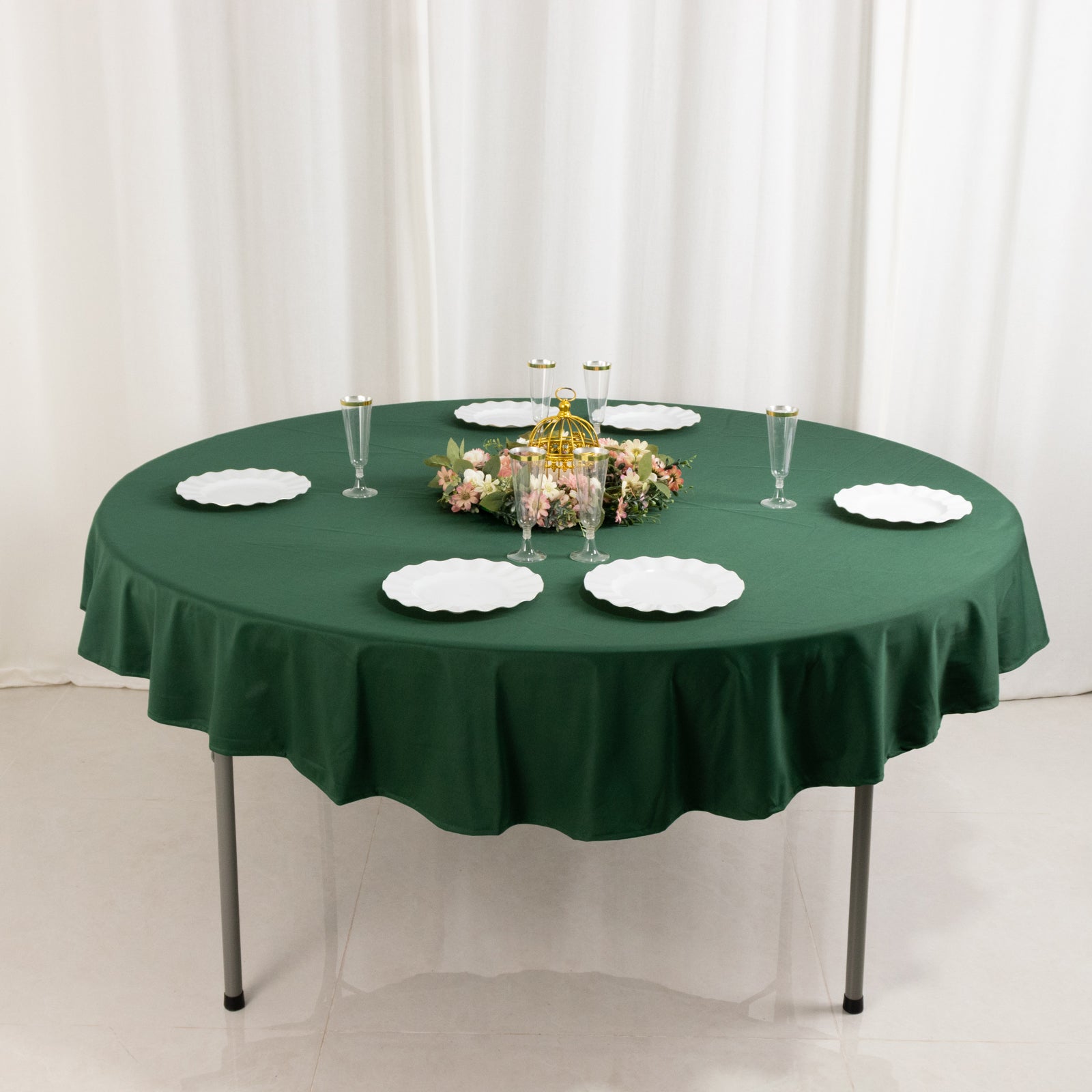 Premium Scuba Round 70 Tablecloth Hunter Emerald Green - Wrinkle Free & Stain Resistant Table Cover