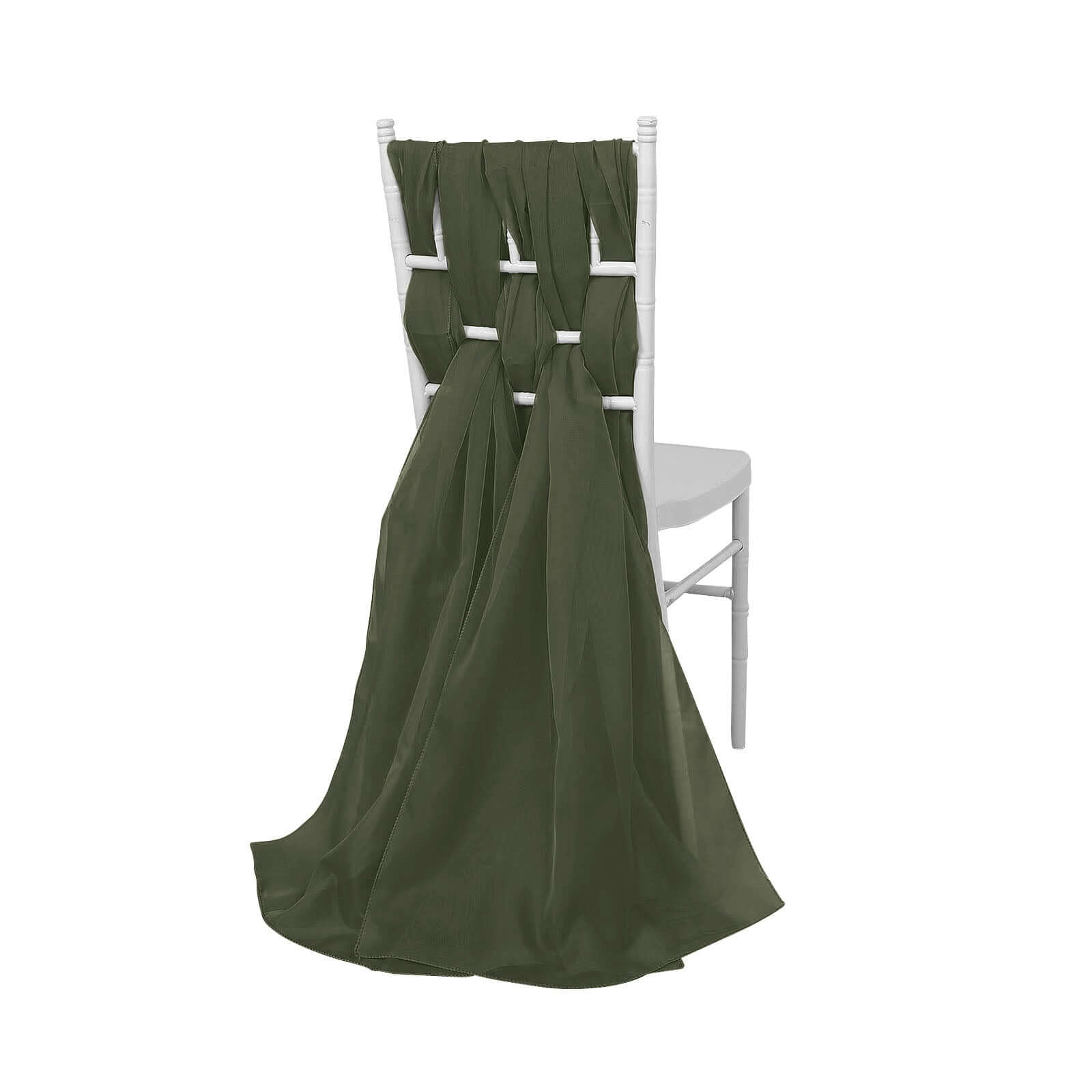 5 Pack Premium Chiffon Chair Sashes Olive Green - Soft & Lightweight Designer Chair Bows 22x78