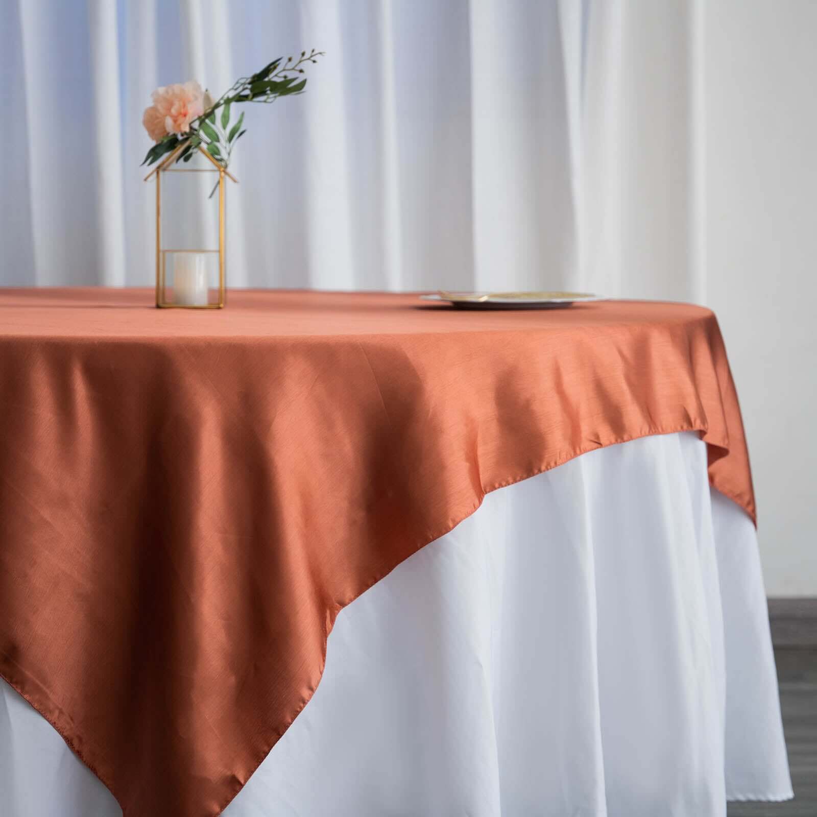 Satin 72x72 Table Overlay Square Tablecloth Terracotta (Rust) - Smooth Finish Table Cover