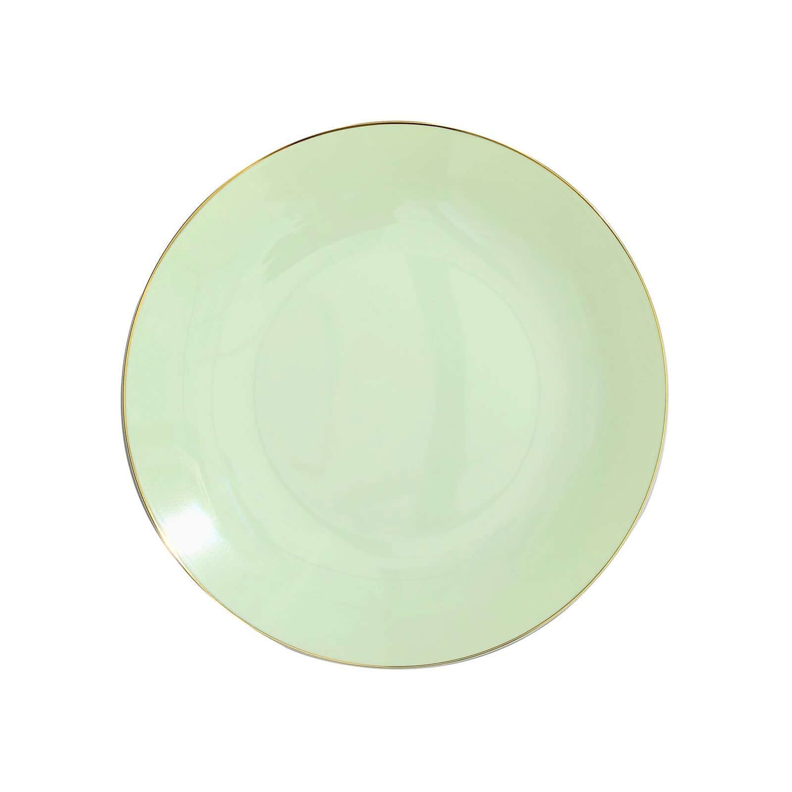 10-Pack Plastic 8 Round Dessert Plates in Sage Green with Gold Rim - Glossy Disposable Appetizer Salad Plates