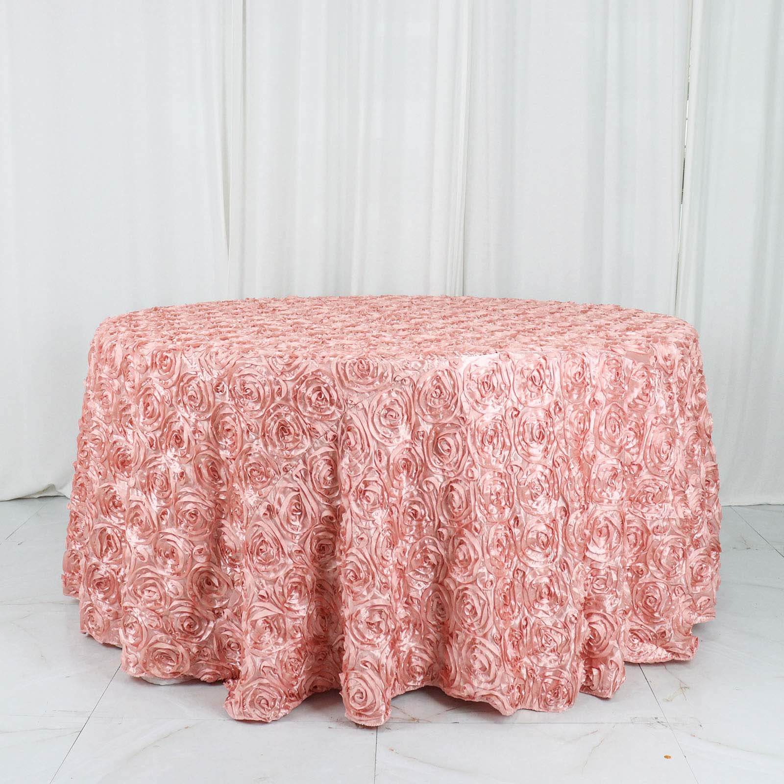 Satin 120 Round Tablecloth Dusty Rose - Grandiose 3D Rosette with Seamless Finish Table Cover