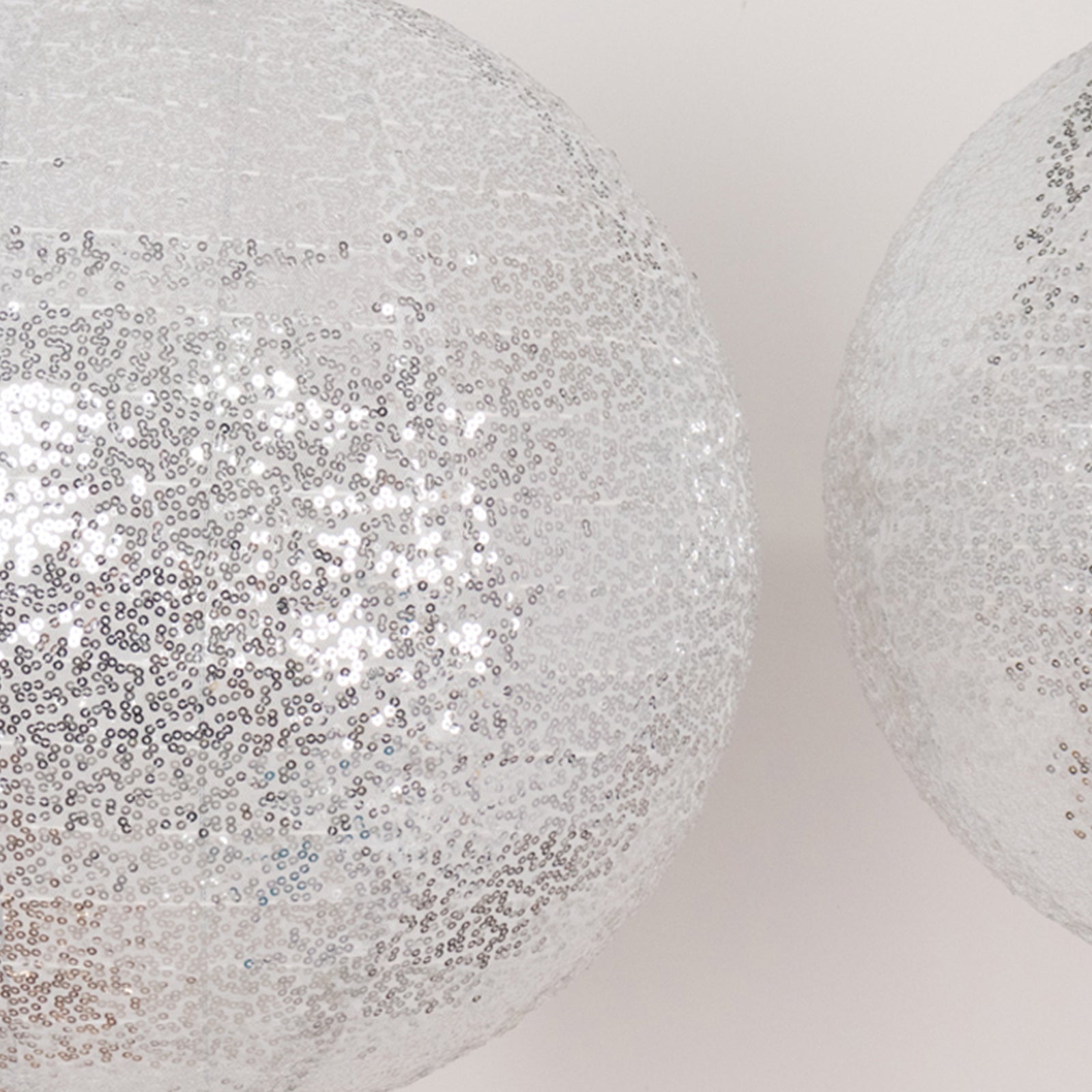 Set of 3 Glitter Silver Sequin Fabric Hanging Lanterns, Large Decorative Round Foldable Chinese Lantern Lampshades - 14,16,20