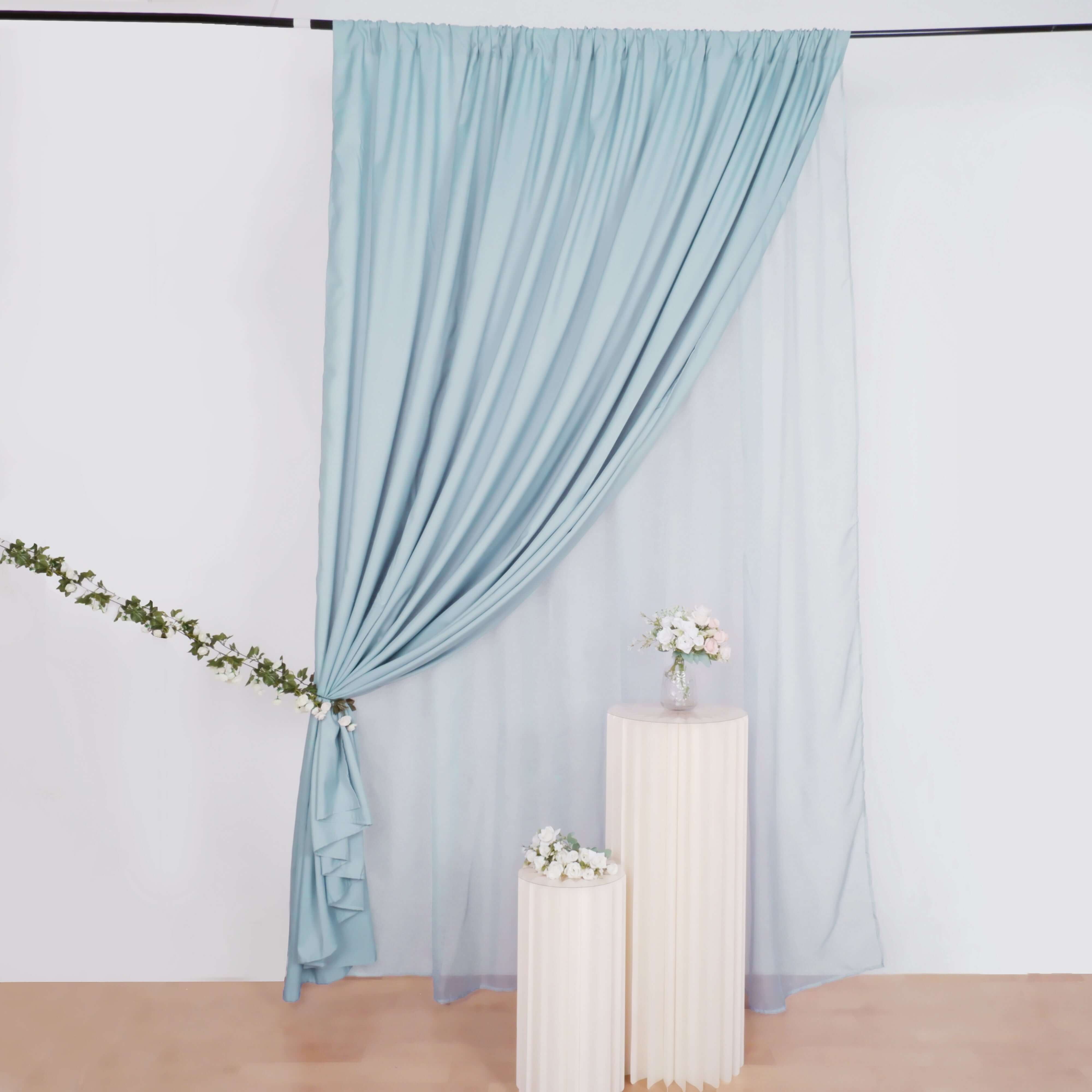 Dusty Blue Chiffon Polyester Event Curtain Drapes, Dual Layer Divider Backdrop Curtain Panels with Rod Pockets - 10ftx10ft