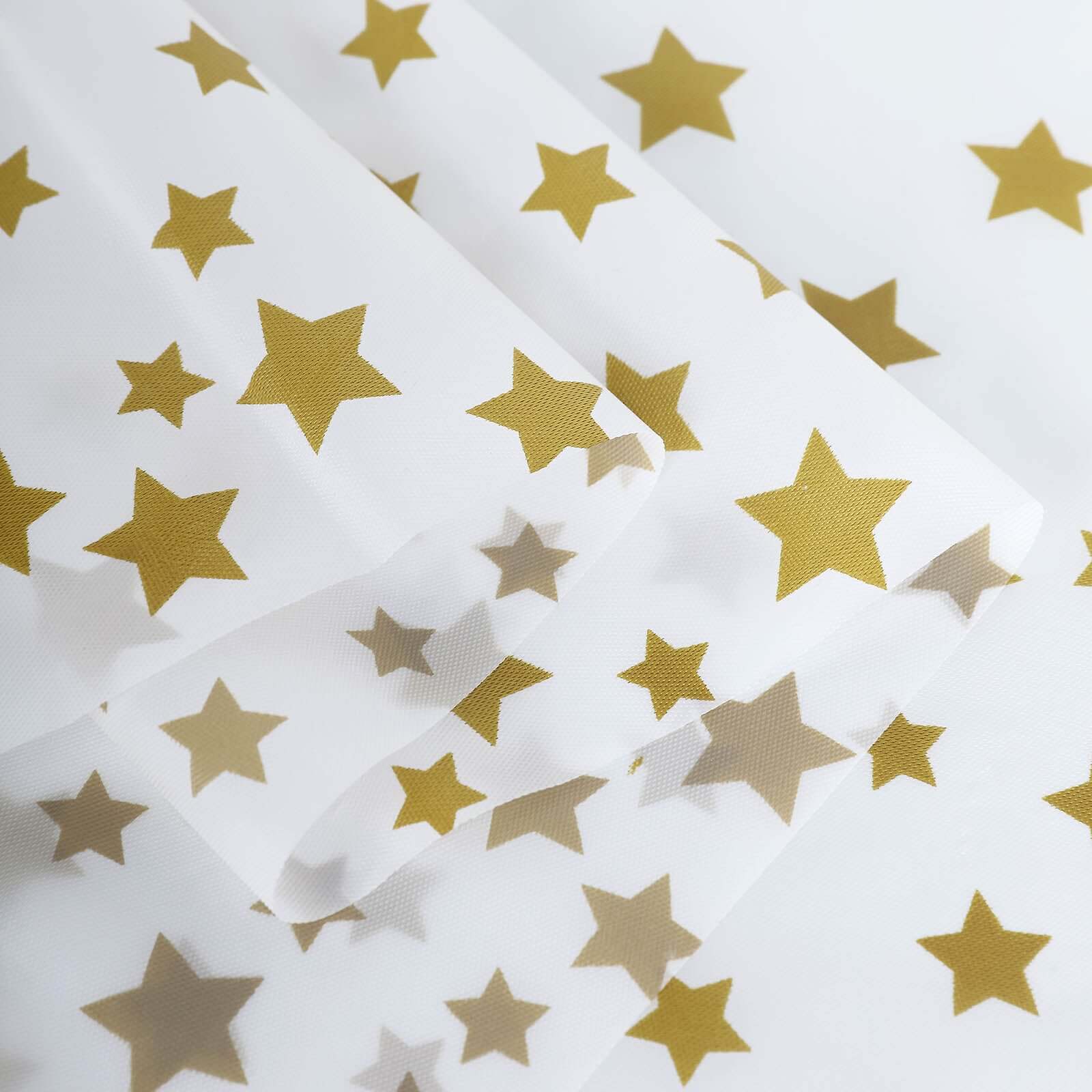 5-Pack Plastic Table Covers White Rectangle with Gold Stars - Decorative PVC Disposable Tablecloths 54x108