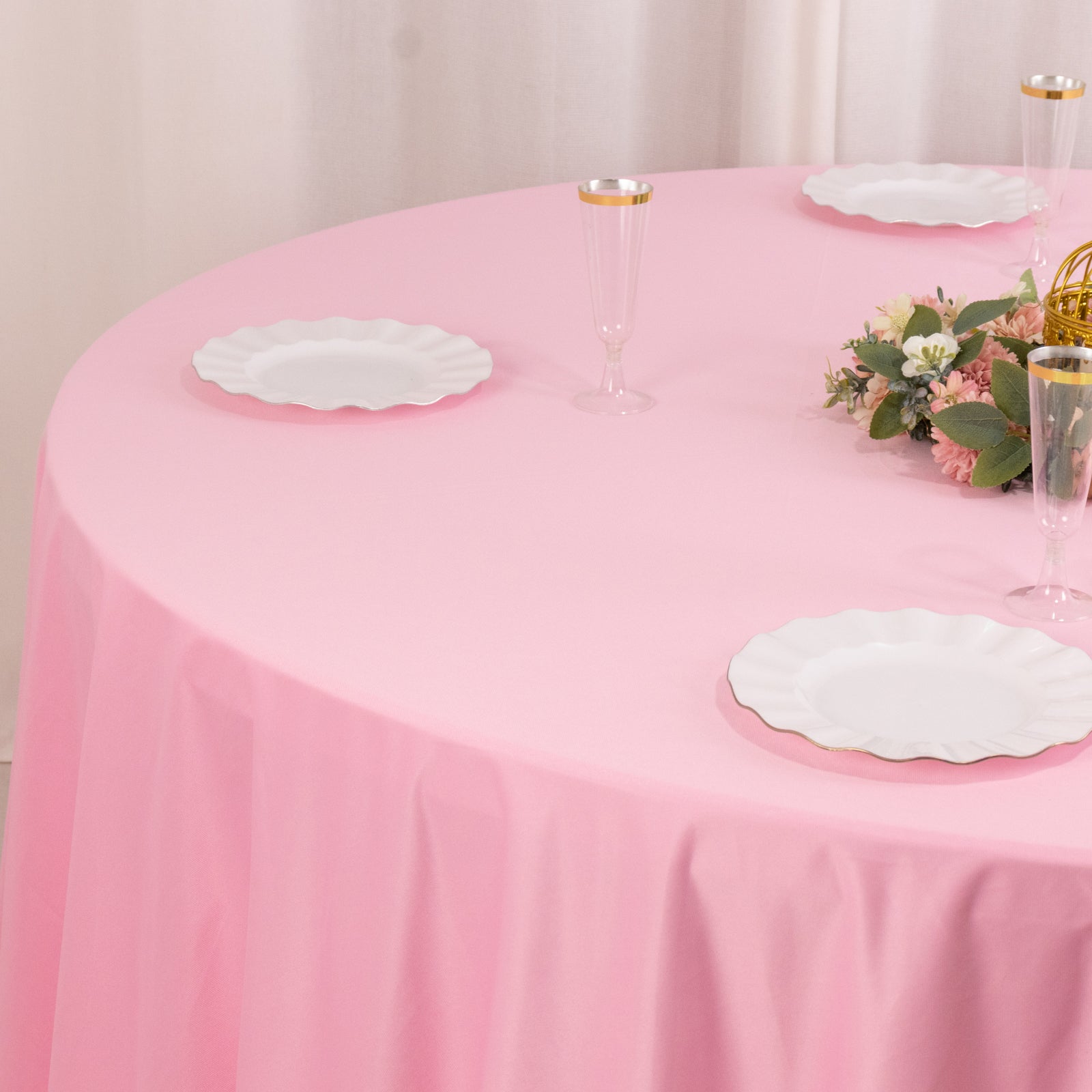 Premium Scuba Round 120 Tablecloth Pink - Wrinkle Free & Stain Resistant Seamless Table Cover