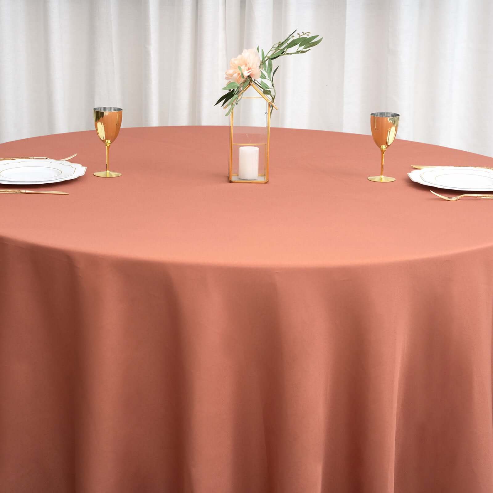 Polyester 120 Round Tablecloth Terracotta (Rust) - Seamless Wrinkle-Resistant Table Cover