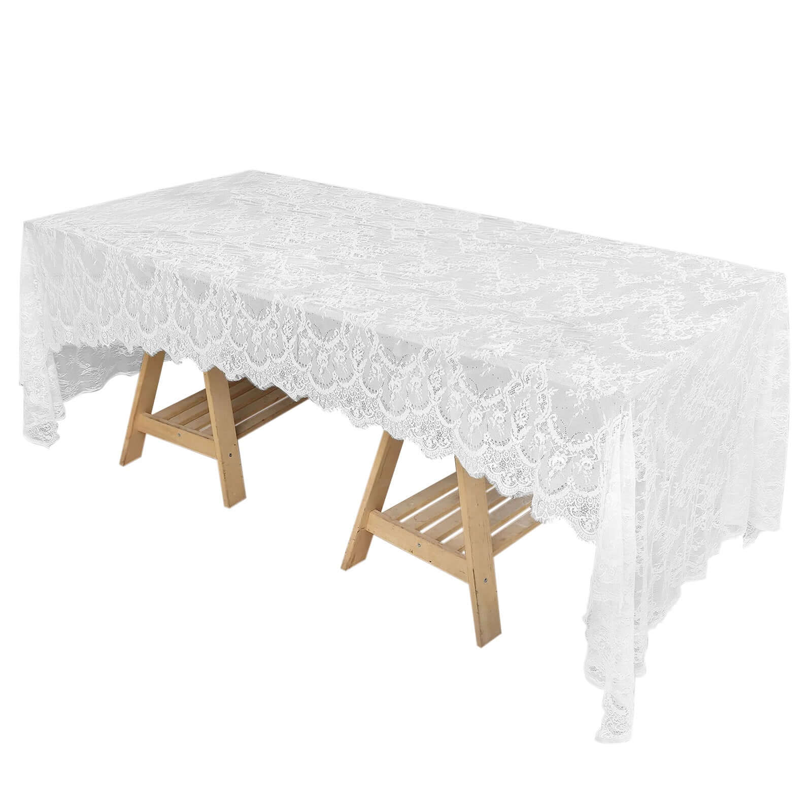 Lace 60x120 Rectangle Tablecloth White - Vintage Lace Design with Scalloped Frill Edges for Refined Occasions