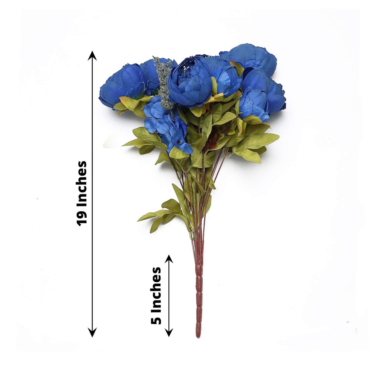 2 Pack 19 Royal Blue Artificial Peony Flower Wedding Bouquets, Faux Silk Flower Arrangements