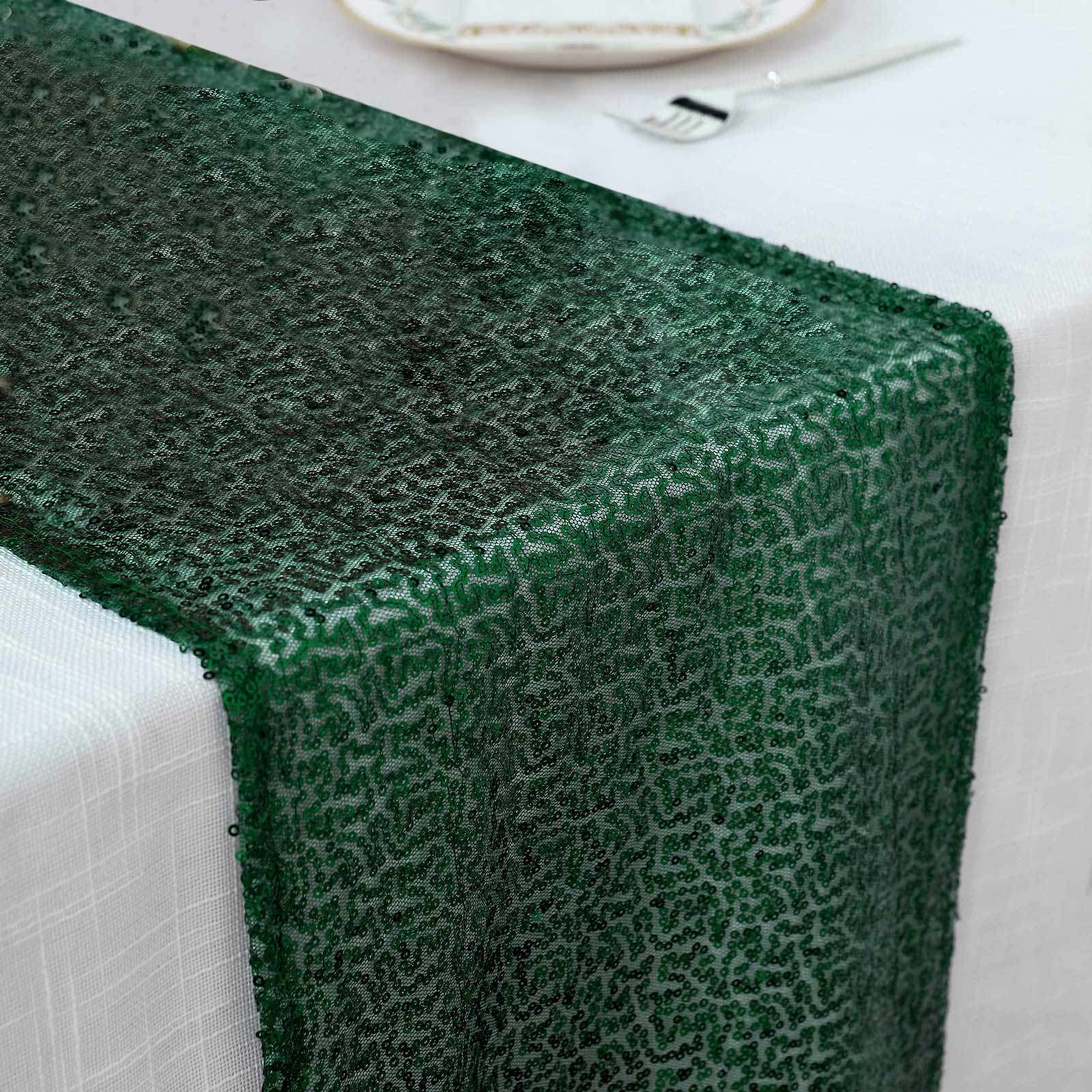 Sequin 12x108 Table Runner Hunter Emerald Green - Glittering Design