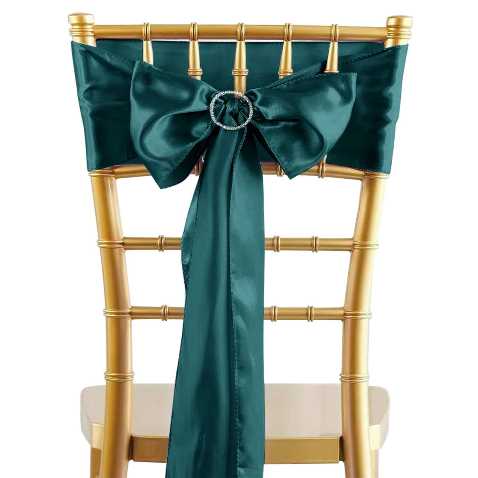 5 Pack Satin Chair Sashes Peacock Teal - Durable Chair Bows with Shiny Finish 6x106