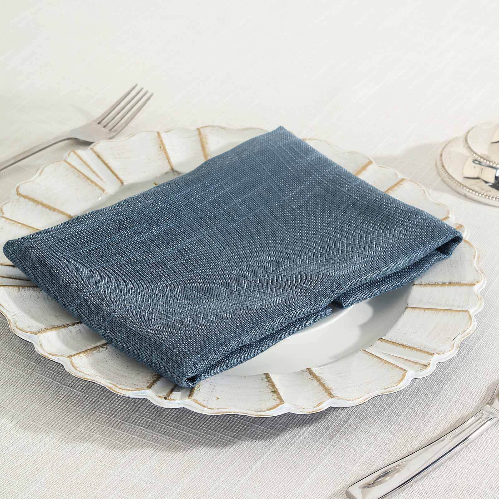 5 Pack Faux Linen 20x20 Napkins Blue - Slubby Textured & Wrinkle Resistant Cloth Napkins