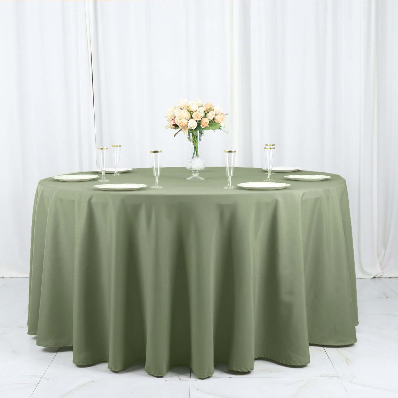 Polyester 120 Round Tablecloth Dusty Sage Green - Seamless Wrinkle-Resistant Table Cover