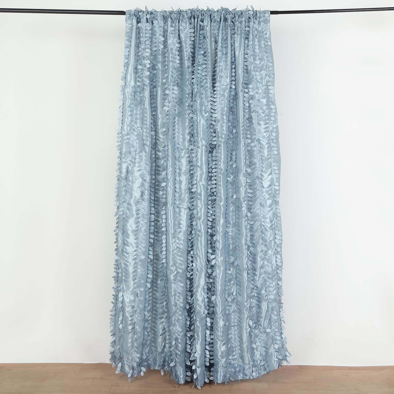 8ftx8ft Dusty Blue 3D Leaf Petal Taffeta Event Curtain Drapes, Backdrop Event Panel With Rod Pocket