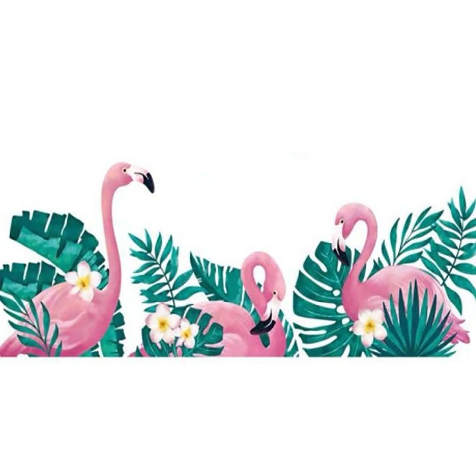 Green Tropical Palm Leaves and Flamingo Wall Decals, Peel Removable Stickers