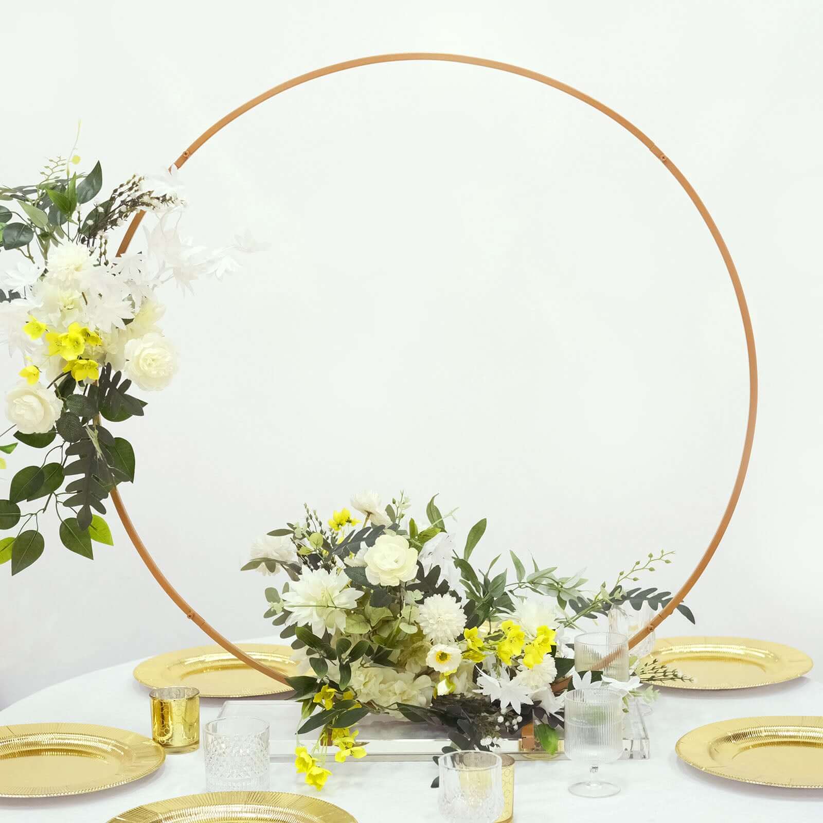 36 Gold Metal Round Hoop Wedding Centerpiece, Self Standing Table Floral Wreath Frame