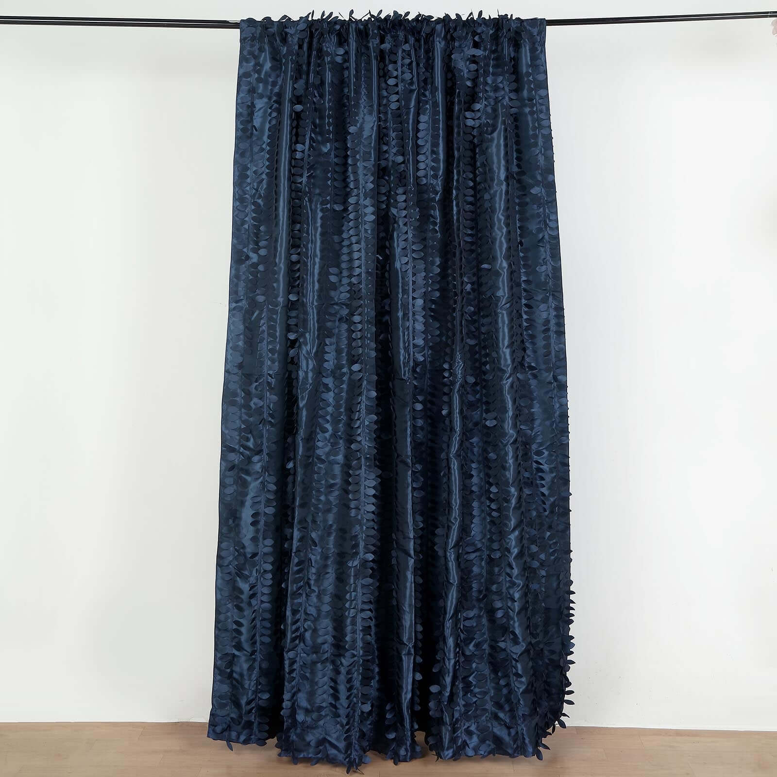 8ftx8ft Navy Blue 3D Leaf Petal Taffeta Event Curtain Drapes, Backdrop Event Panel With Rod Pocket