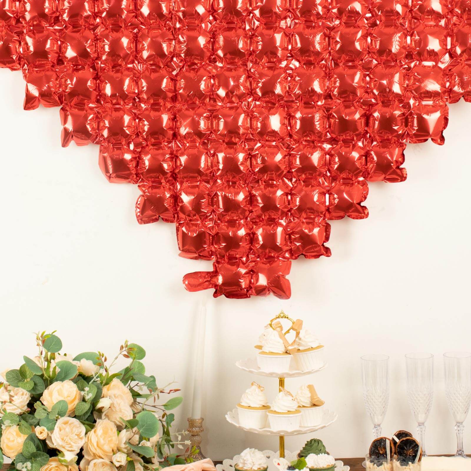 41x36 Metallic Red Giant Heart Mylar Foil Balloon, Photo Backdrop Balloon Quilt