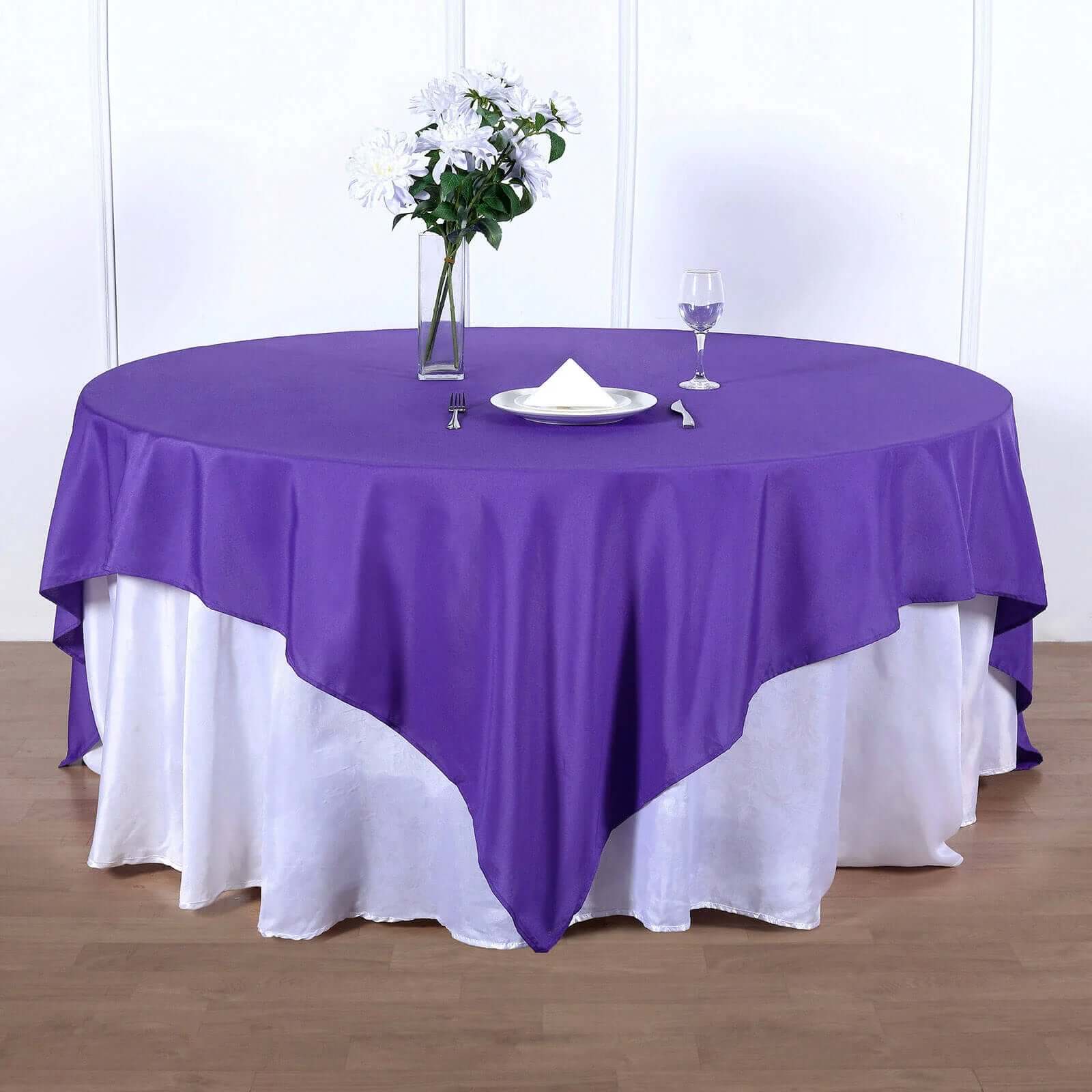 Polyester 90x90 Table Overlay Square Tablecloth Purple - Wrinkle-Resistant & Durable Table Cover