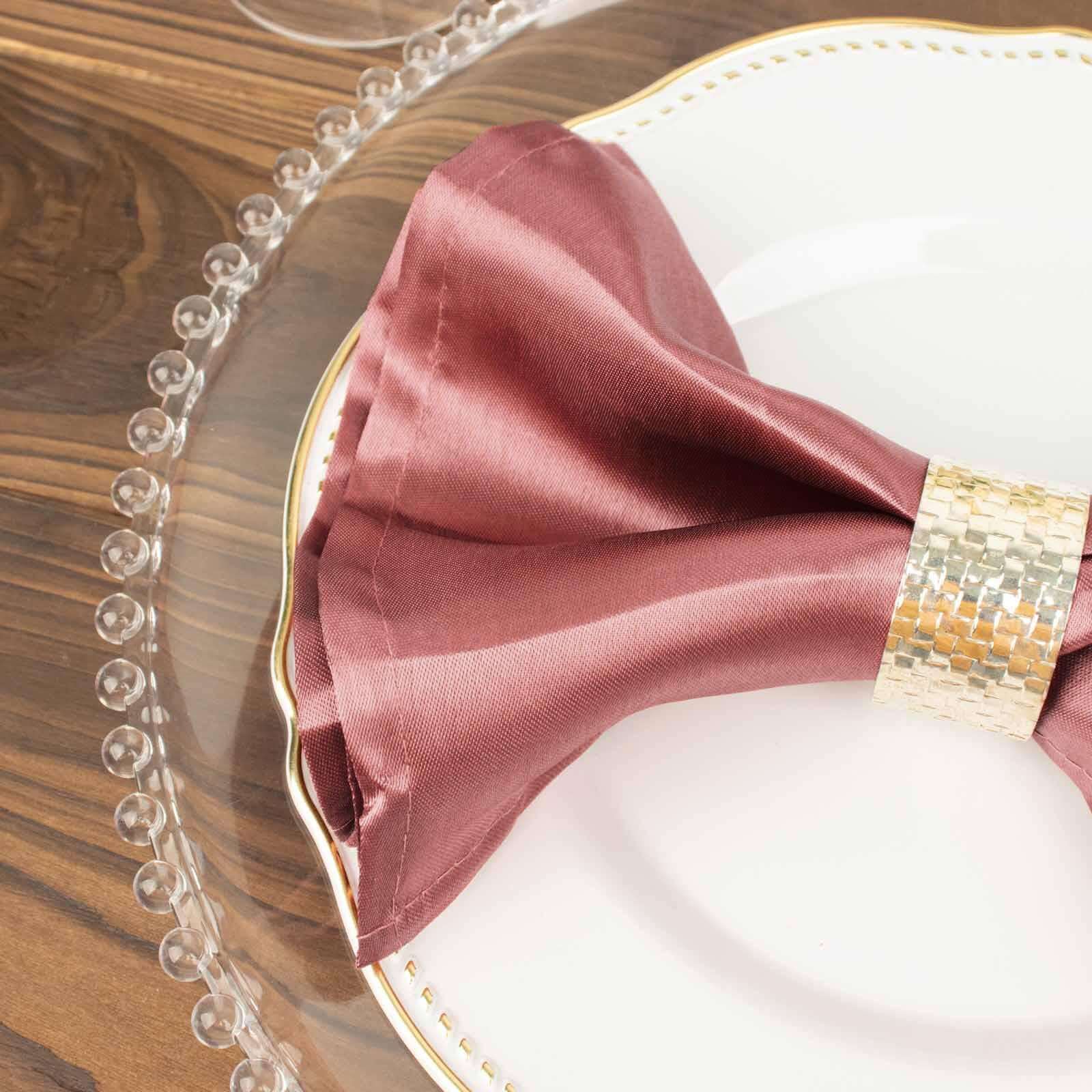 5 Pack Satin 20x20 Napkins Cinnamon Rose - Luxurious Shine & Smooth Dinner Napkins