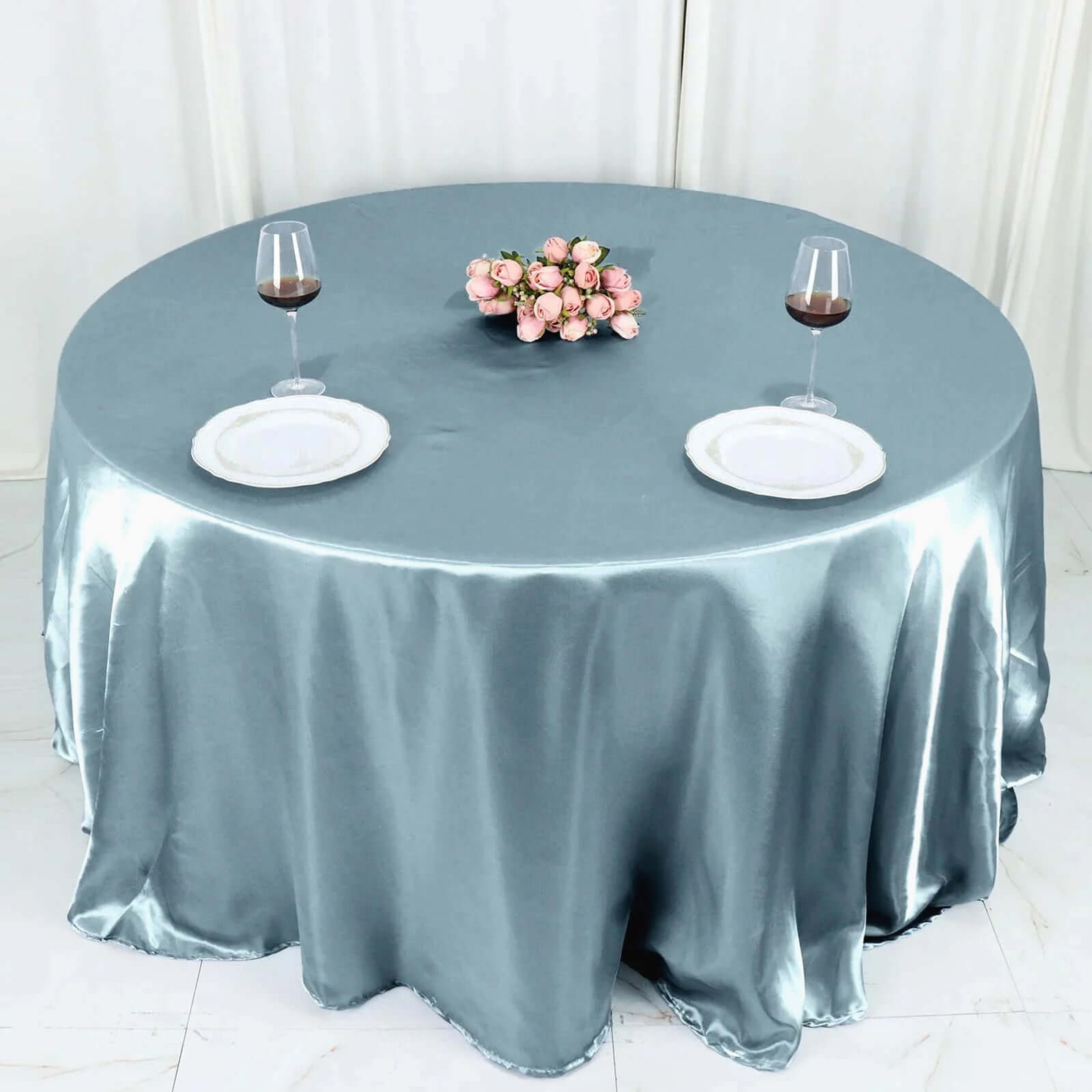 Satin 132 Round Tablecloth Dusty Blue - Stylish Seamless Table Cover