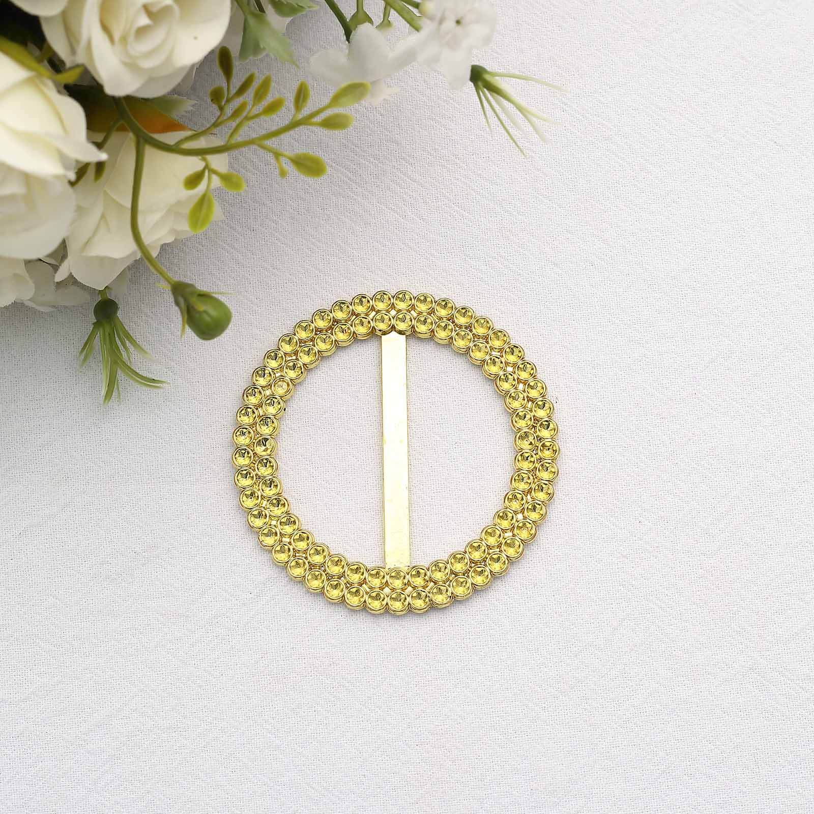 20 Pack Diamond Round Chair Sash Band Buckle Pins Gold - Timeless Rhinestone Napkin Rings for Weddings & Gatherings 2.5