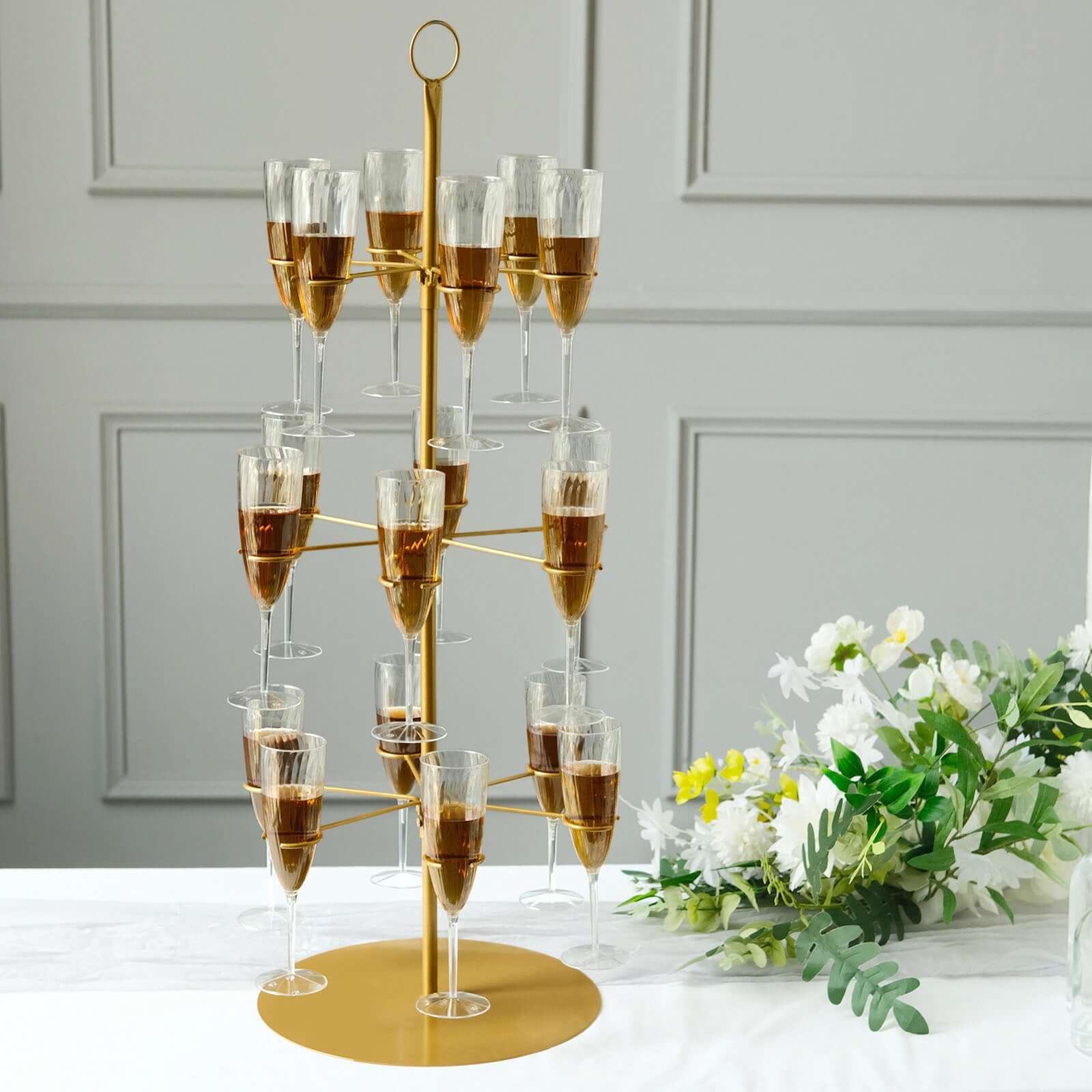 3-Tier Champagne Glass Holder Tower Gold - Modern Metal Flute Display Rack Cocktail Tree Stand for Professional & Home Use 33