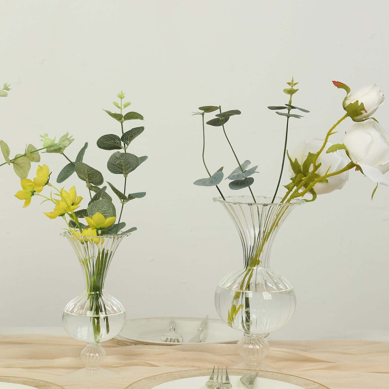 Set of 4 Glass Flower Vases Nordic Style with Petals Texture Clear - Transparent Bud Planters for Wedding Table Decor 7, 9