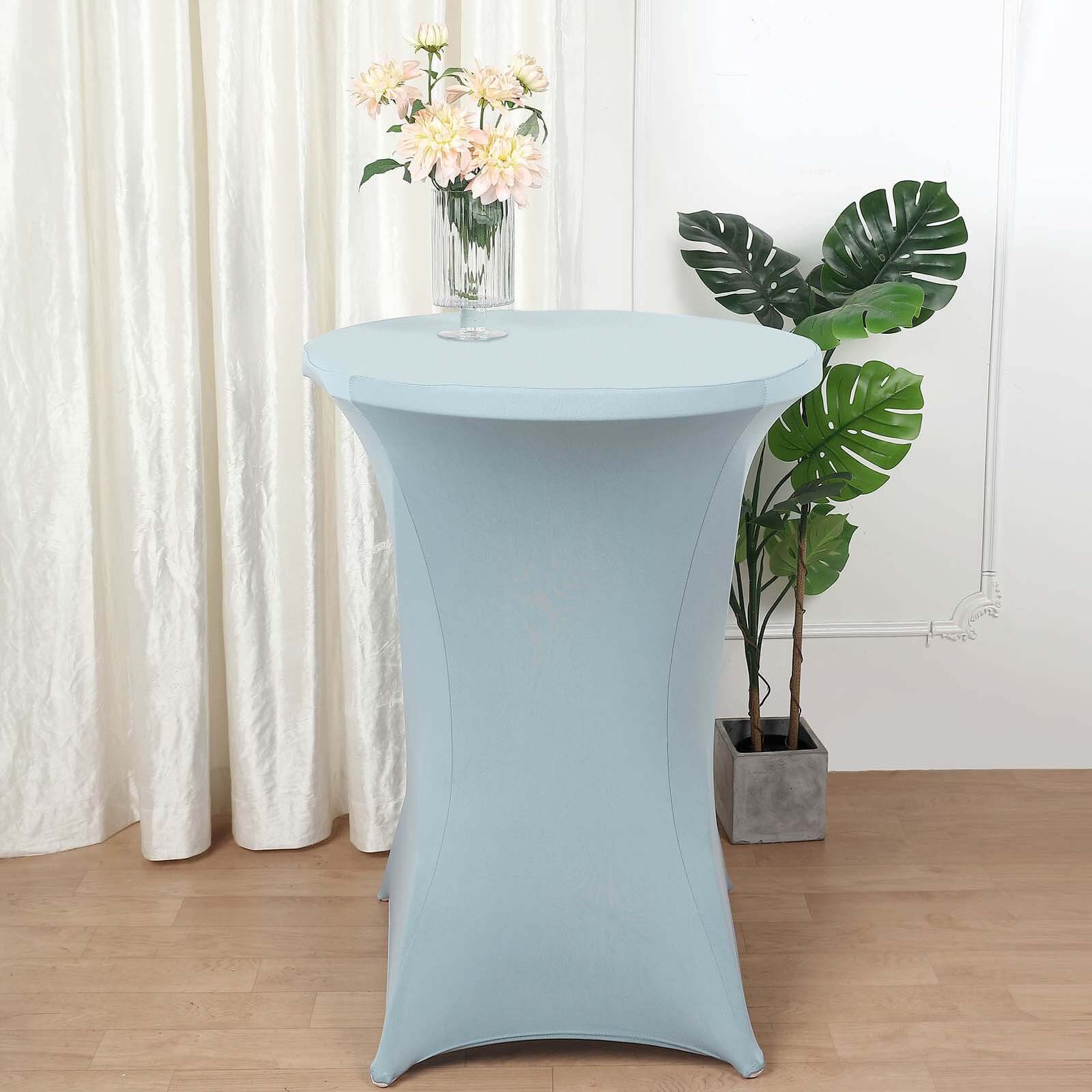 Spandex 24-32 Round Cocktail Table Cover Dusty Blue - Easy to Maintain Stretch Fitted Highboy Tablecloth