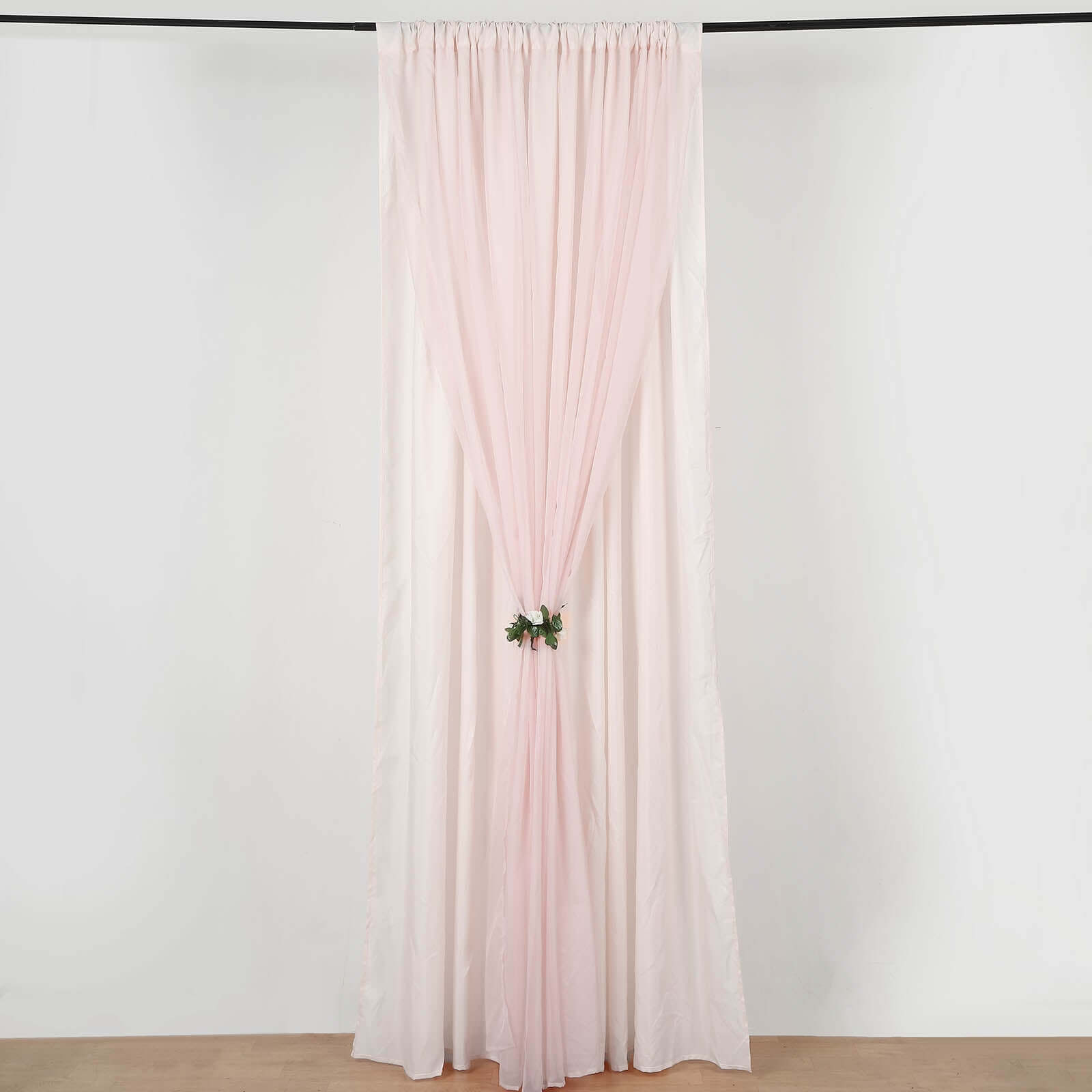 Blush Chiffon Polyester Event Curtain Drapes, Dual Layer Divider Backdrop Curtain Panels with Rod Pockets - 10ftx10ft