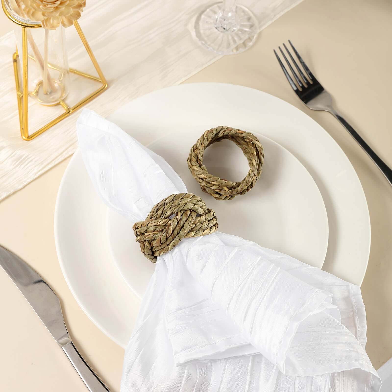 4 Pack Farmhouse Style Natural Burlap Napkin Rings, Handmade Braided Jute Napkin Holders