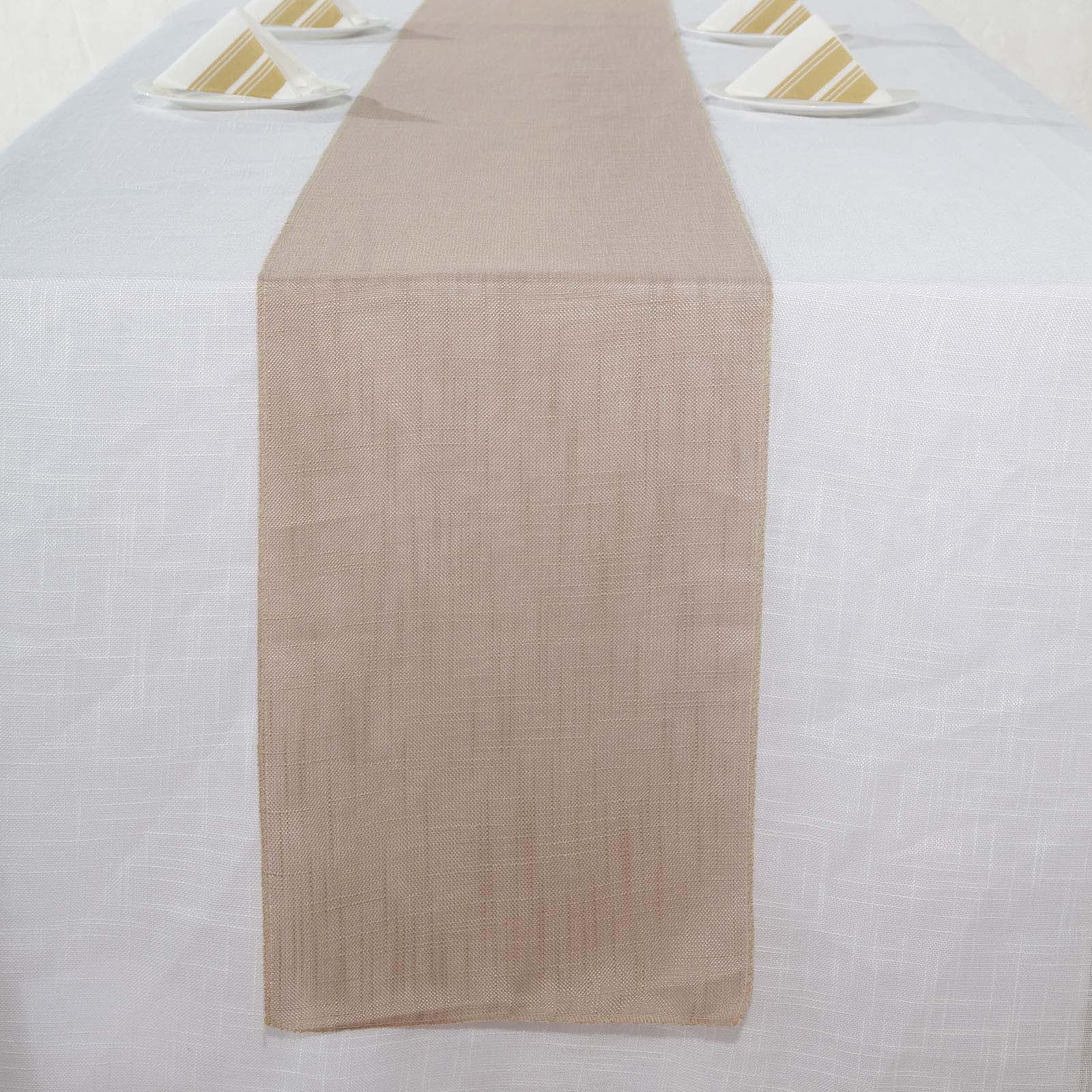 Faux Linen 12x108 Table Runner Taupe - Slubby Textured & Wrinkle Resistant Table Decor
