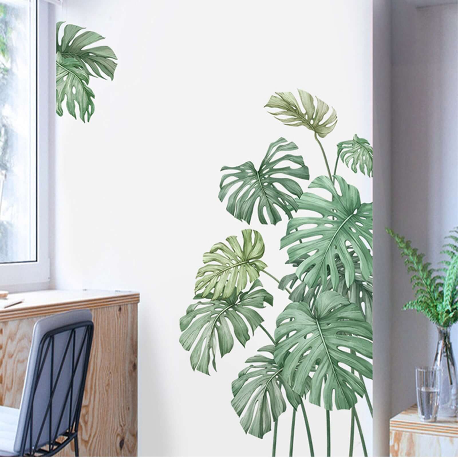 Green Tropical Palm Leaves Wall Decals, Plant Peel Removable Stickers