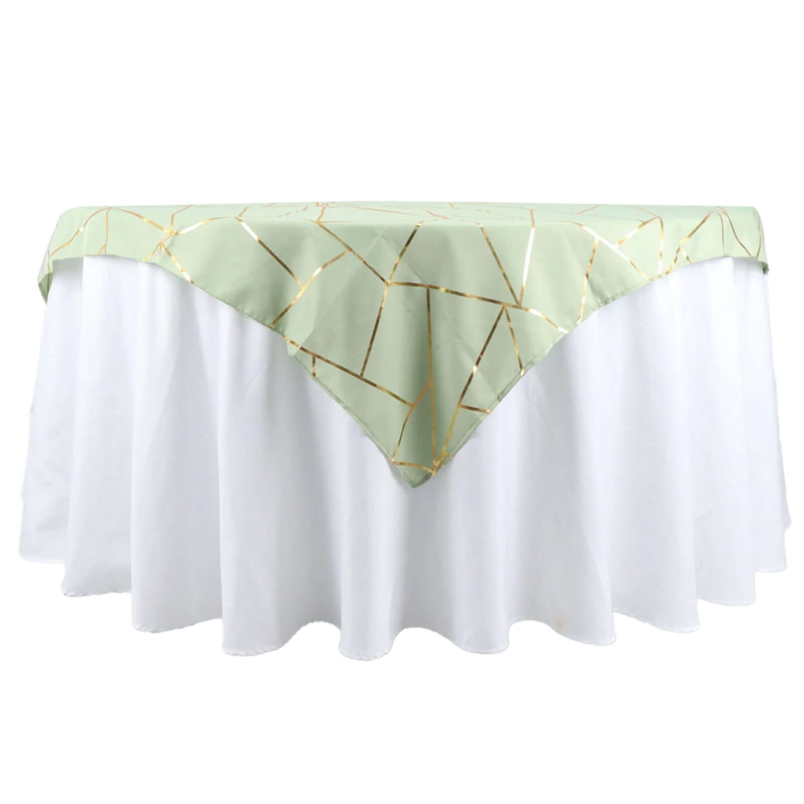 Polyester 54x54 Table Overlay Square Tablecloth Sage Green with Gold Foil Geometric Pattern - Wrinkle-Resistant & Durable for Stylish Settings