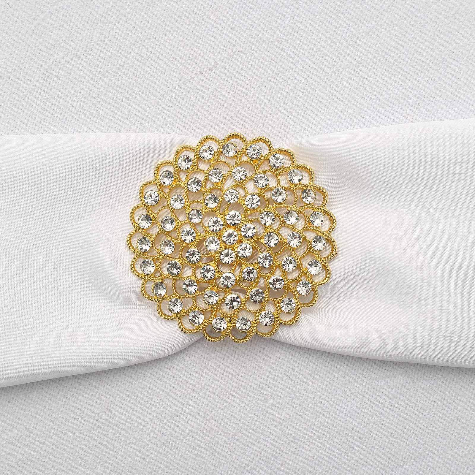 Rhinestone Metal Flower Chair Sash Band Buckle Gold - Glittering Diamond Accent for Weddings & Celebrations 3