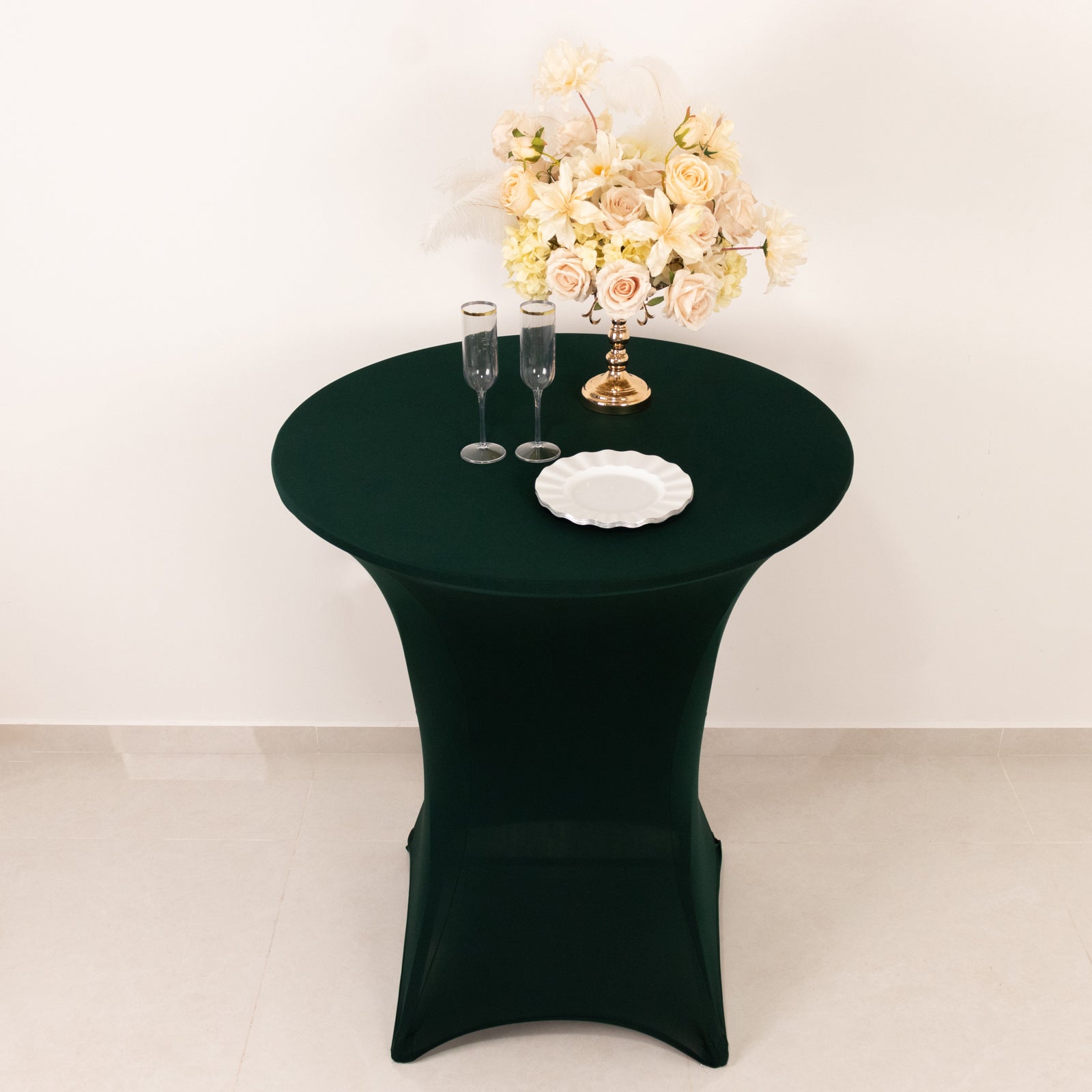 Spandex 33-36 Round Cocktail Table Cover Hunter Emerald Green - Easy to Maintain Stretch Fitted Highboy Tablecloth