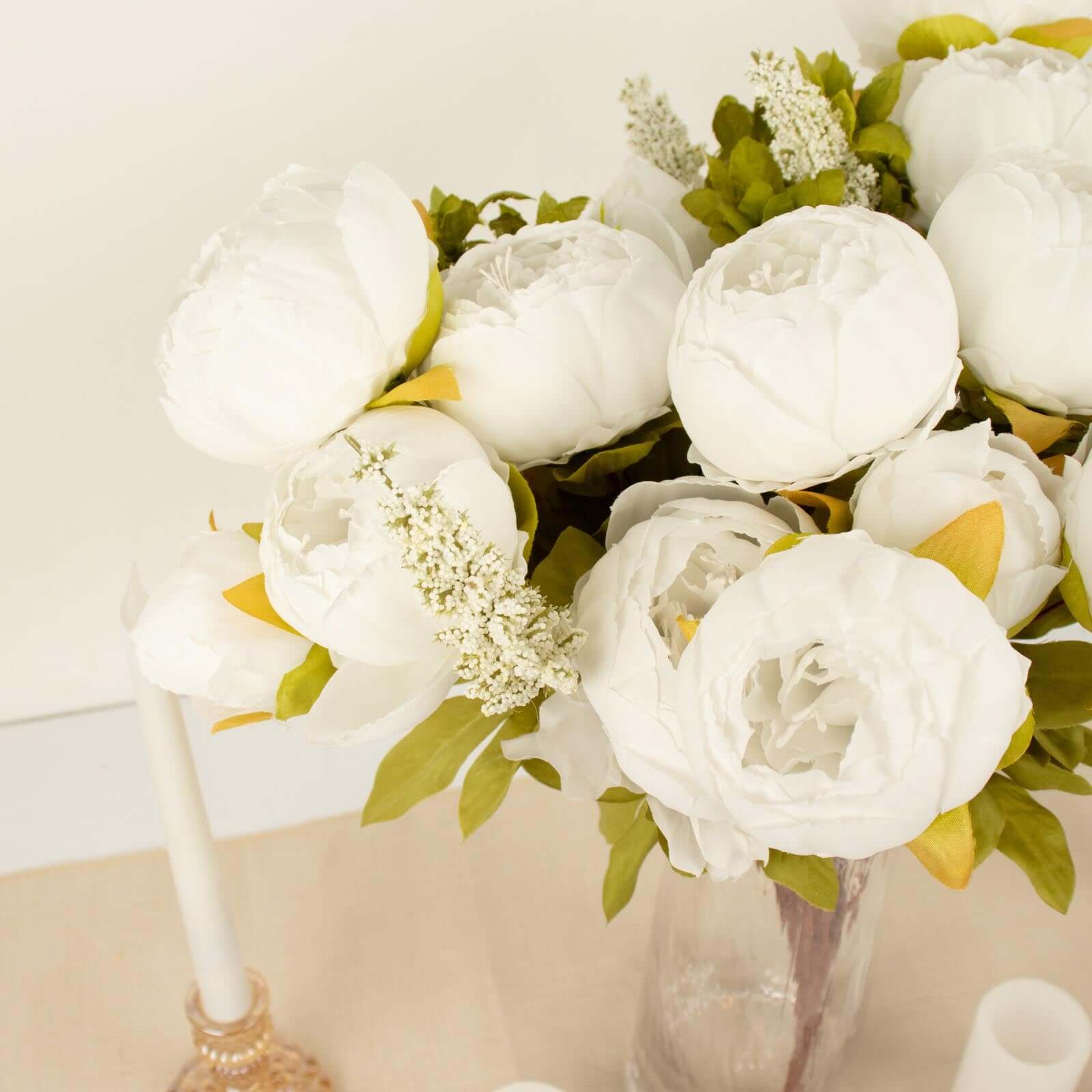 2 Pack 19 White Artificial Peony Flower Wedding Bouquets, Faux Silk Flower Arrangements