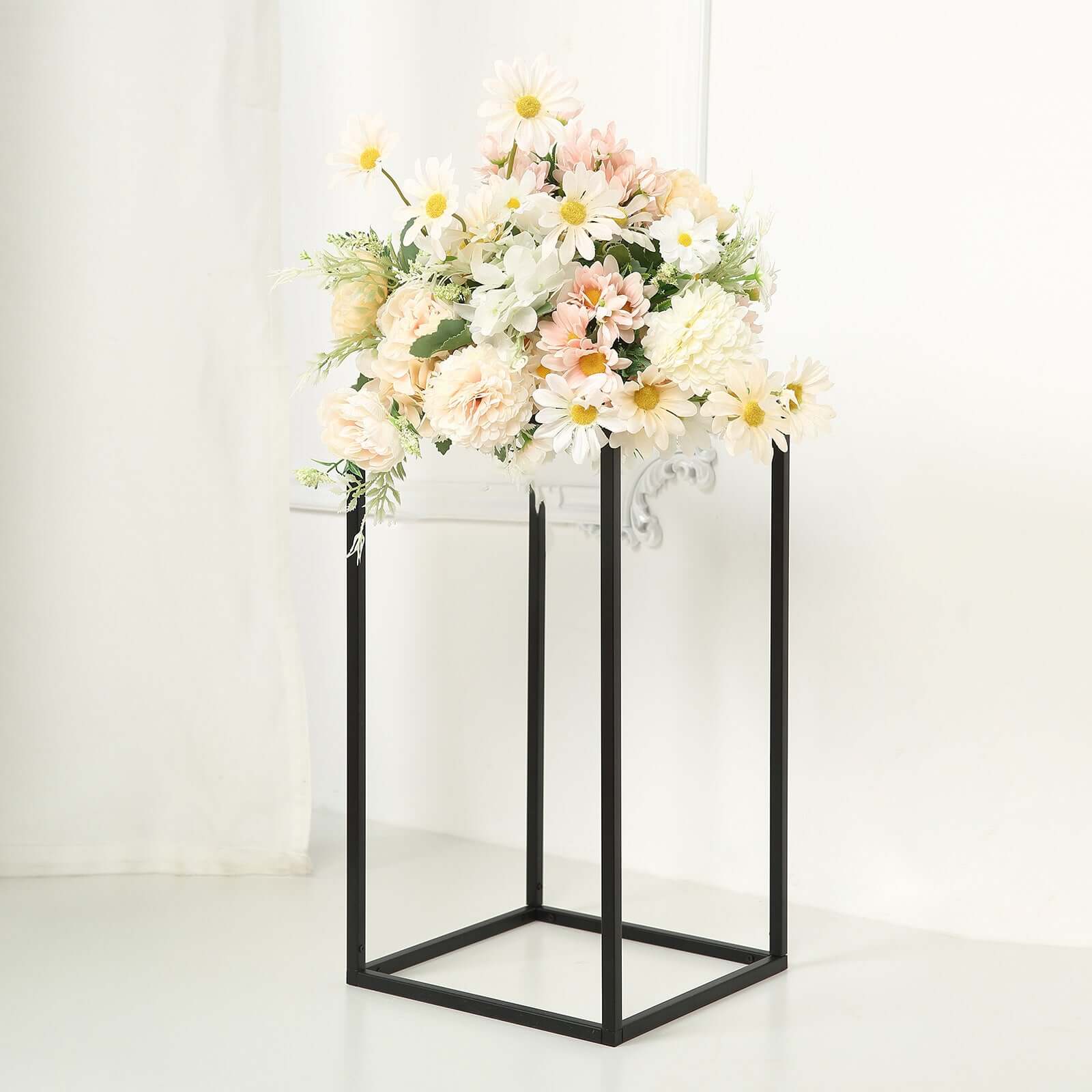 2-Pack Wedding Flower Stand Matte Black Metal Geometric Column Frame Rectangular - Versatile Floral Pedestal for Sophisticated Arrangements 16