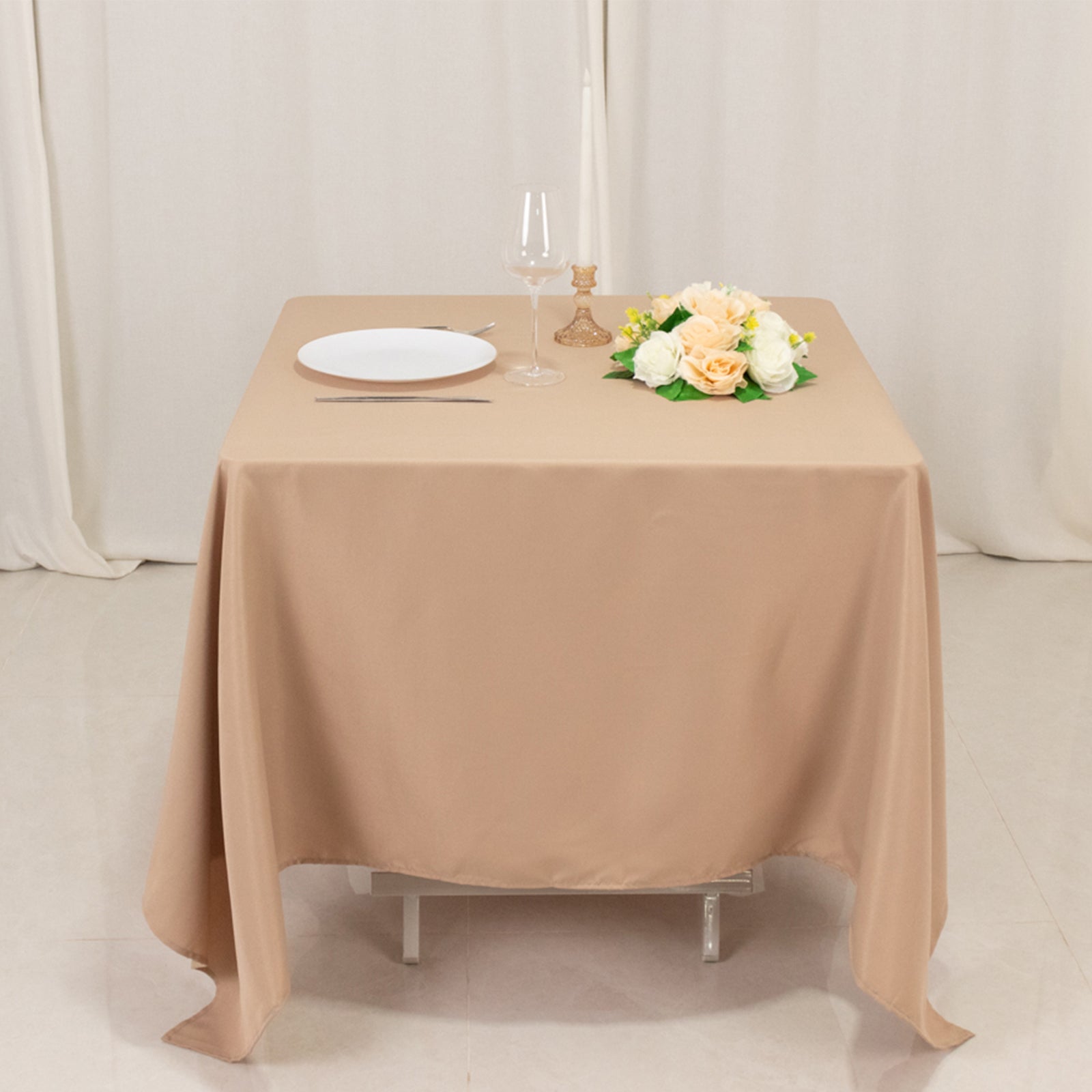 Premium Polyester Square Tablecloth 70x70 Nude 220GSM Wrinkle-Resistant Table Cover