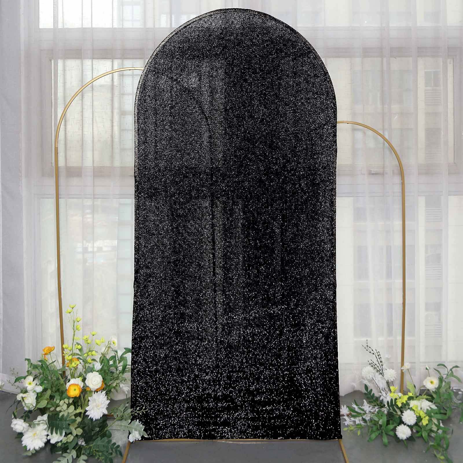 7ft Black Shimmer Tinsel Spandex Chiara Backdrop Stand Cover For Fitted Round Top Wedding Arch