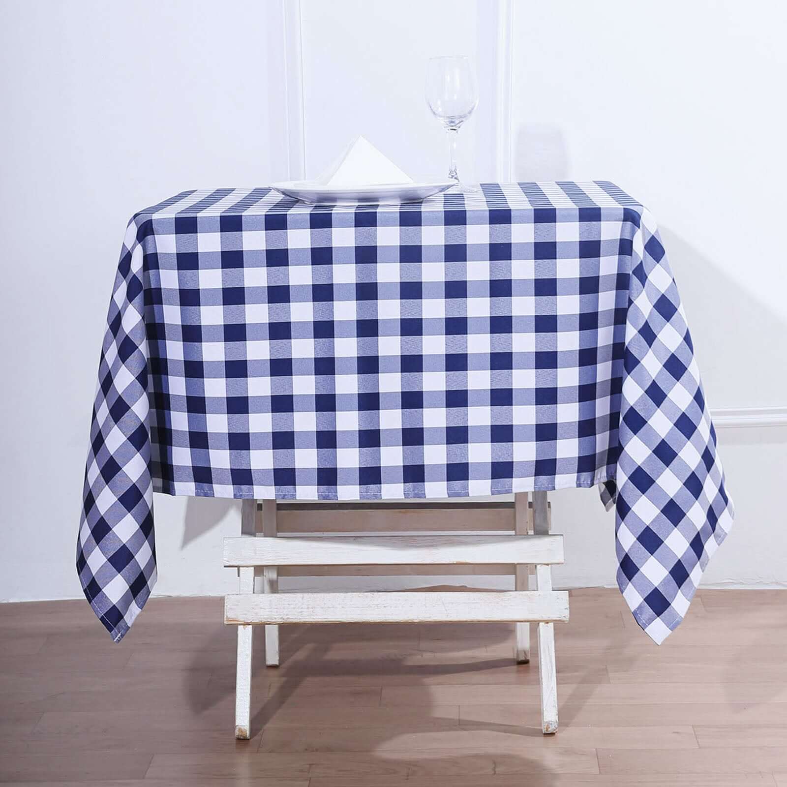 Polyester 54x54 Square Tablecloth White/Navy Blue - Checkered Buffalo Plaid Design for Casual Table Settings