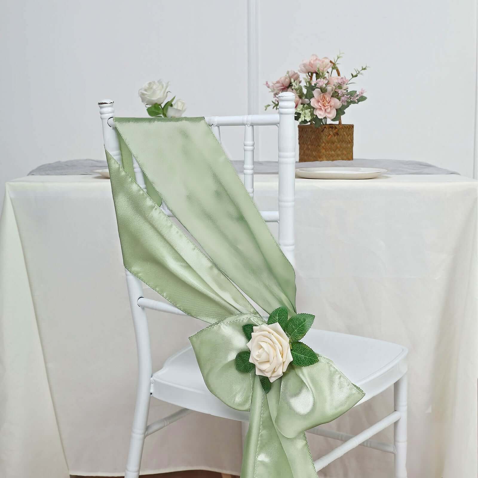 5 Pack Satin Chair Sashes Sage Green - Durable Chair Bows with Shiny Finish 6x106